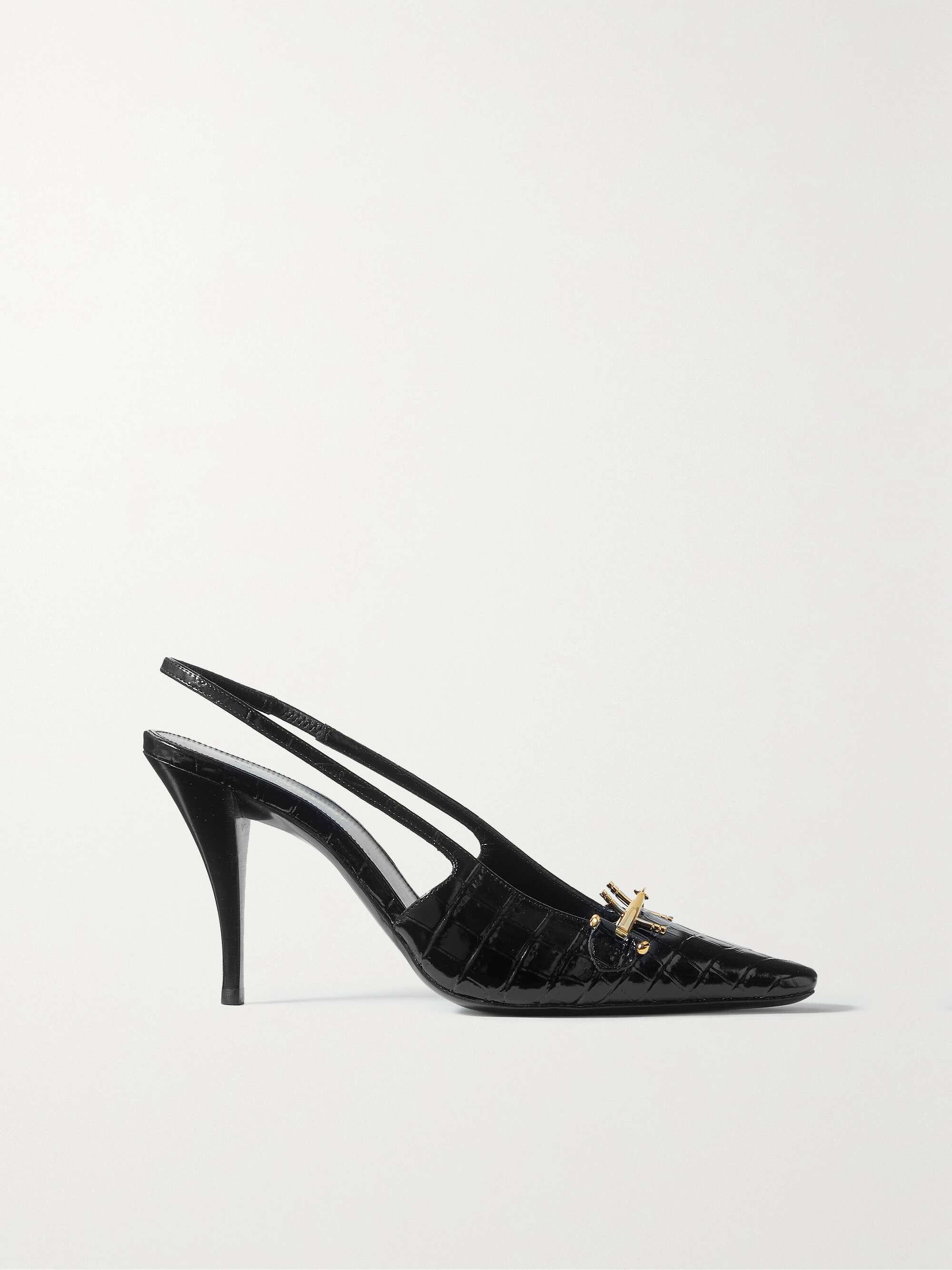 SAINT LAURENT Blade embellished croc-effect leather slingback pumps |  NET-A-PORTER