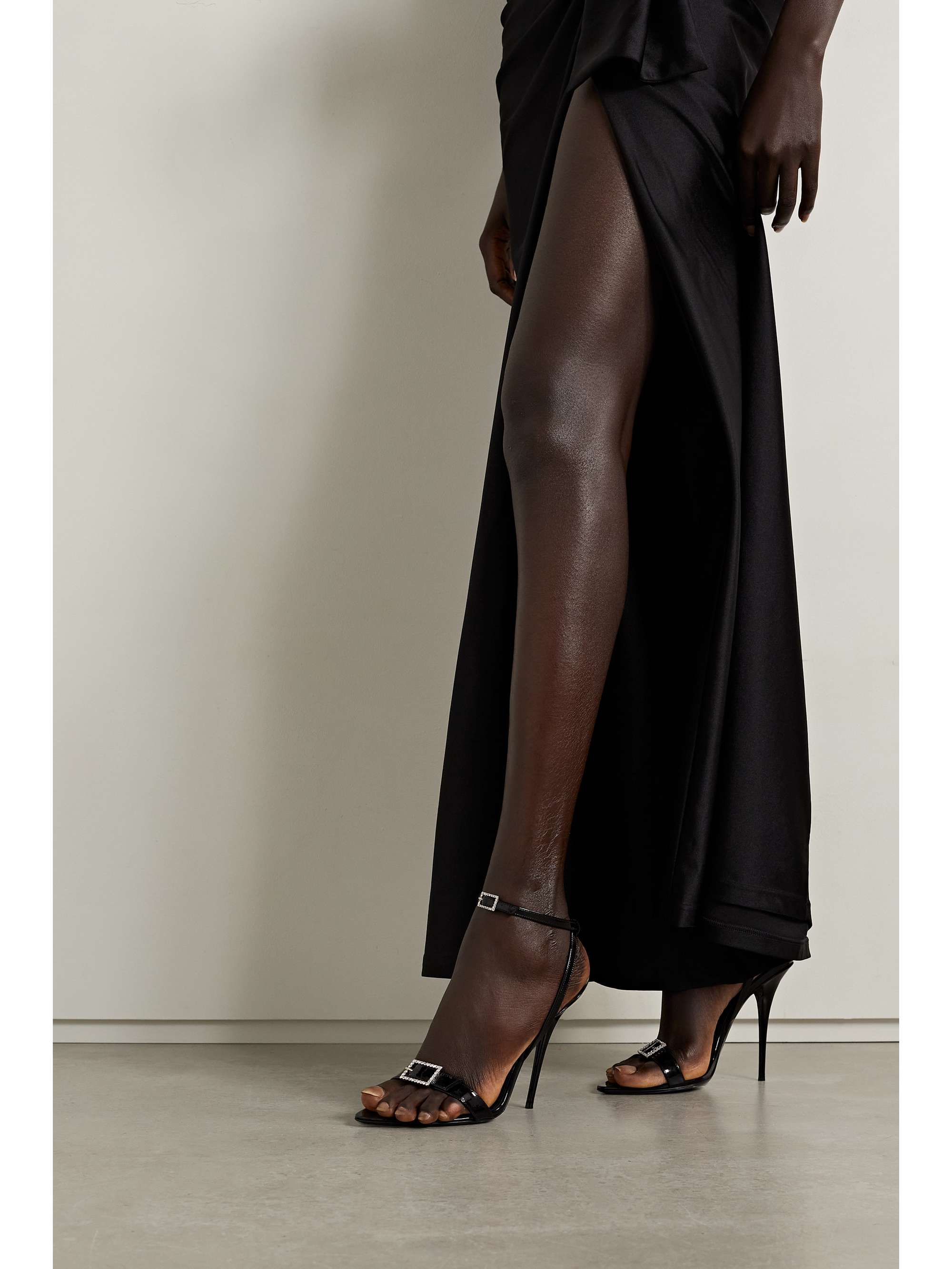 SAINT LAURENT Claude crystal-embellished patent-leather sandals