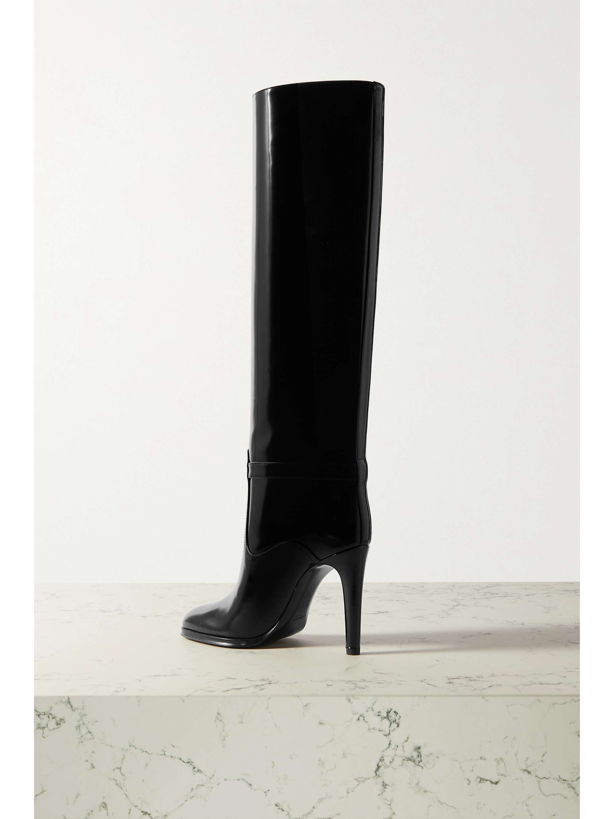 SAINT LAURENT Diane buckled glossed-leather knee boots