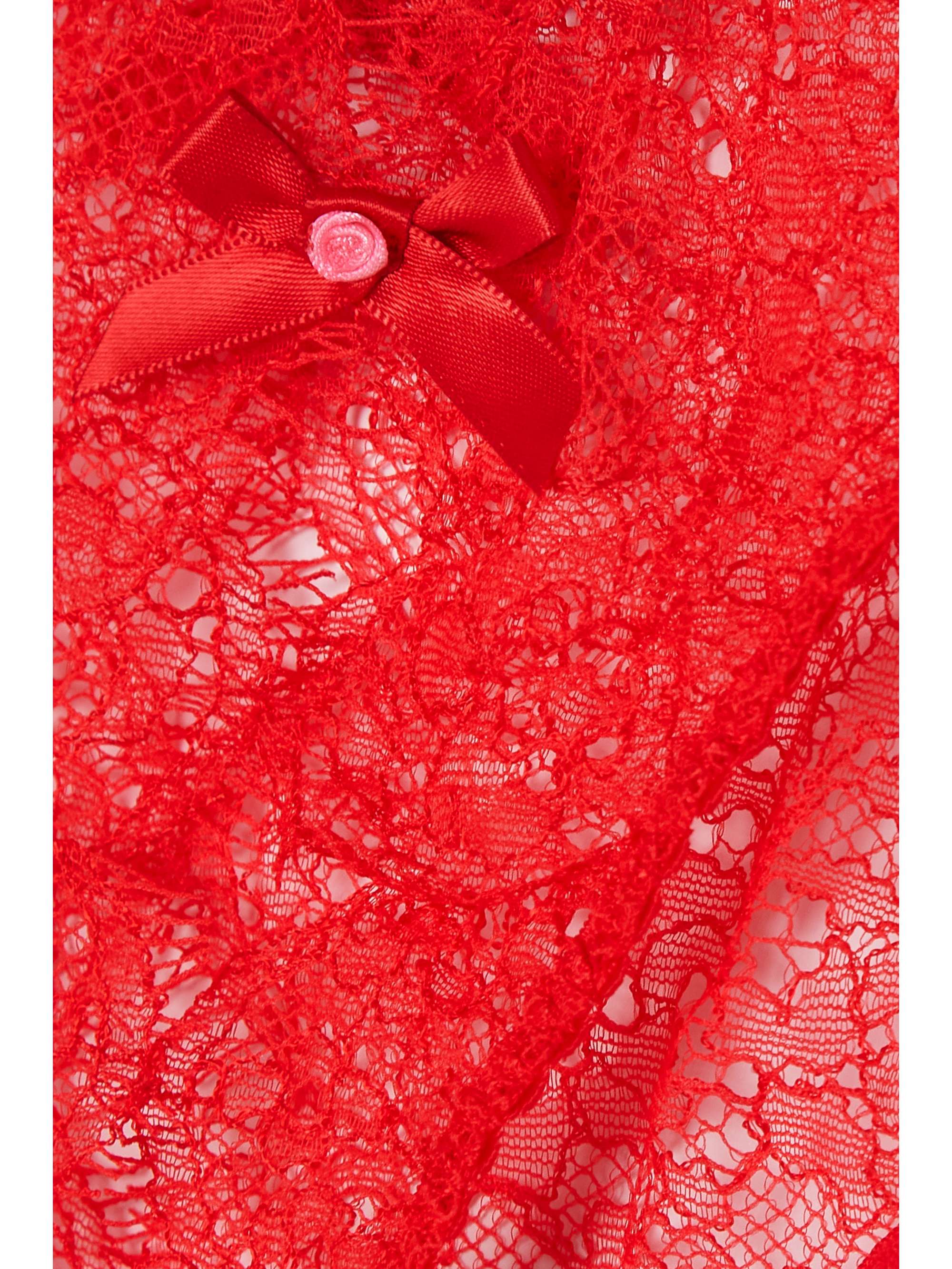 AGENT PROVOCATEUR Lorna bow-embellished cutout Leavers lace and tulle thong