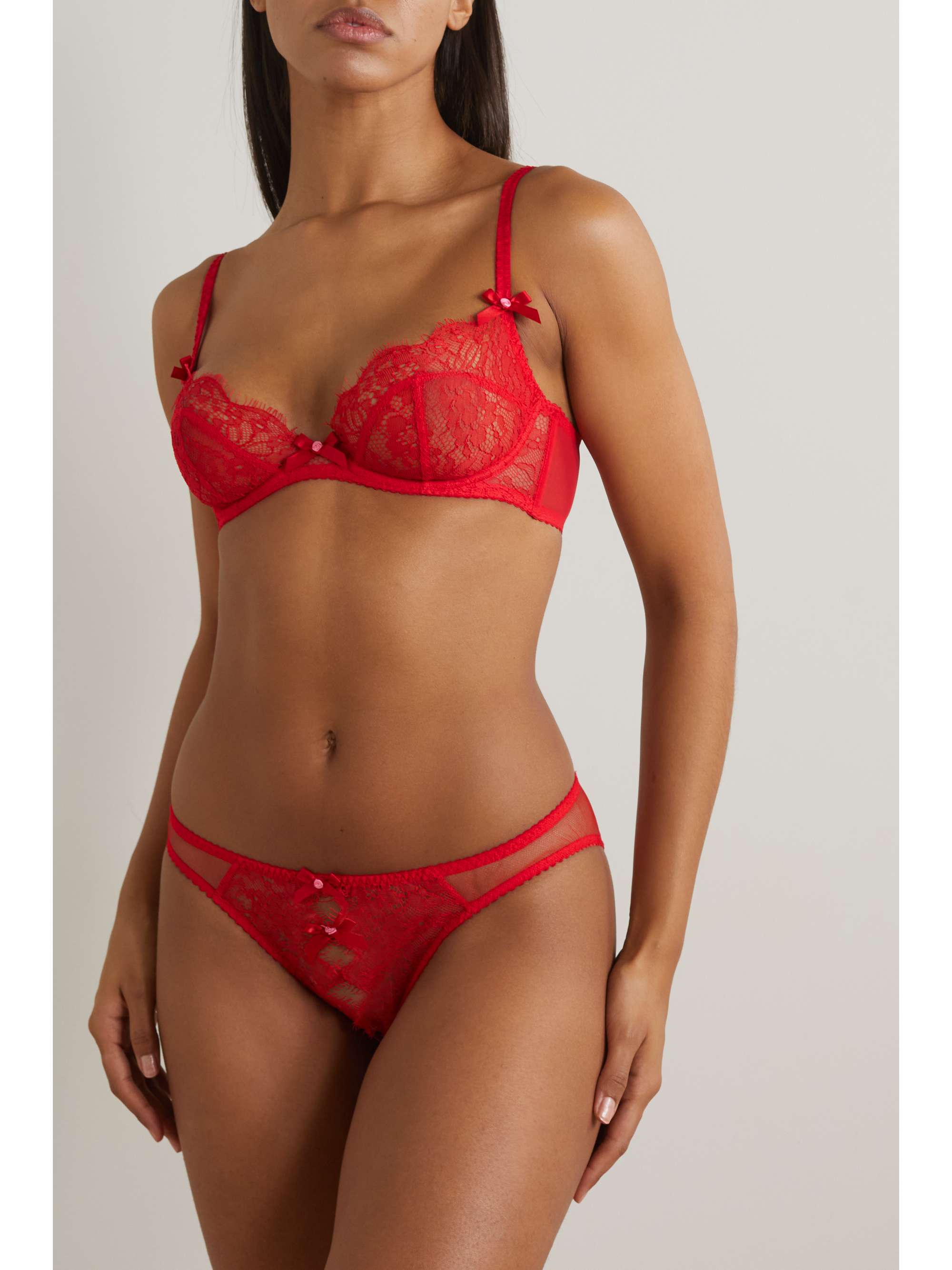 AGENT PROVOCATEUR Lorna bow-embellished Leavers lace underwired soft-cup bra