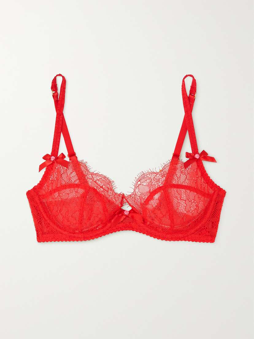 Agent Provocateur Lorna Bow-embellished Leavers Lace Underwired Soft-cup Bra