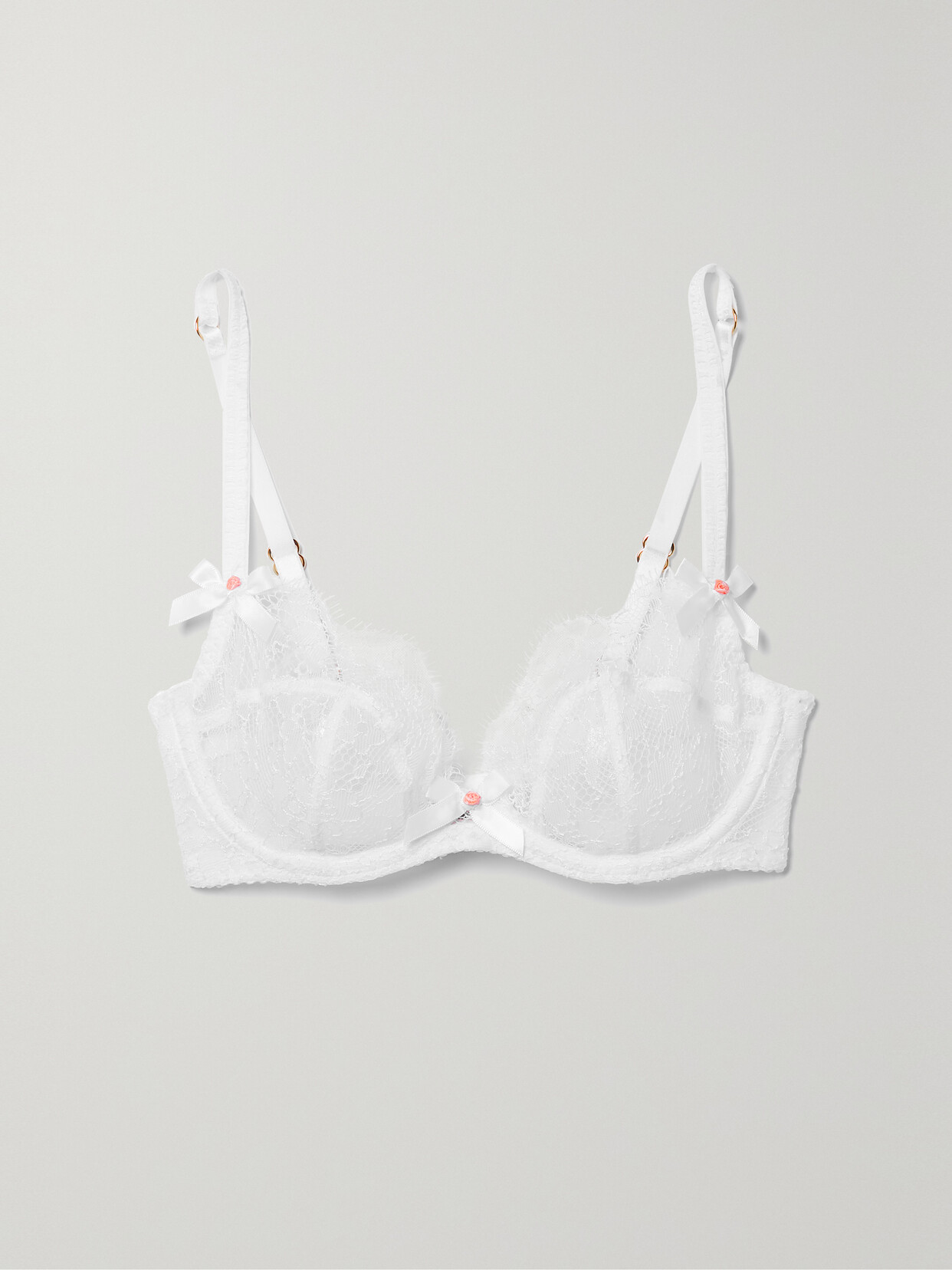 Agent Provocateur - Lorna Bow-embellished Leavers Lace Underwired Soft-cup Bra - White