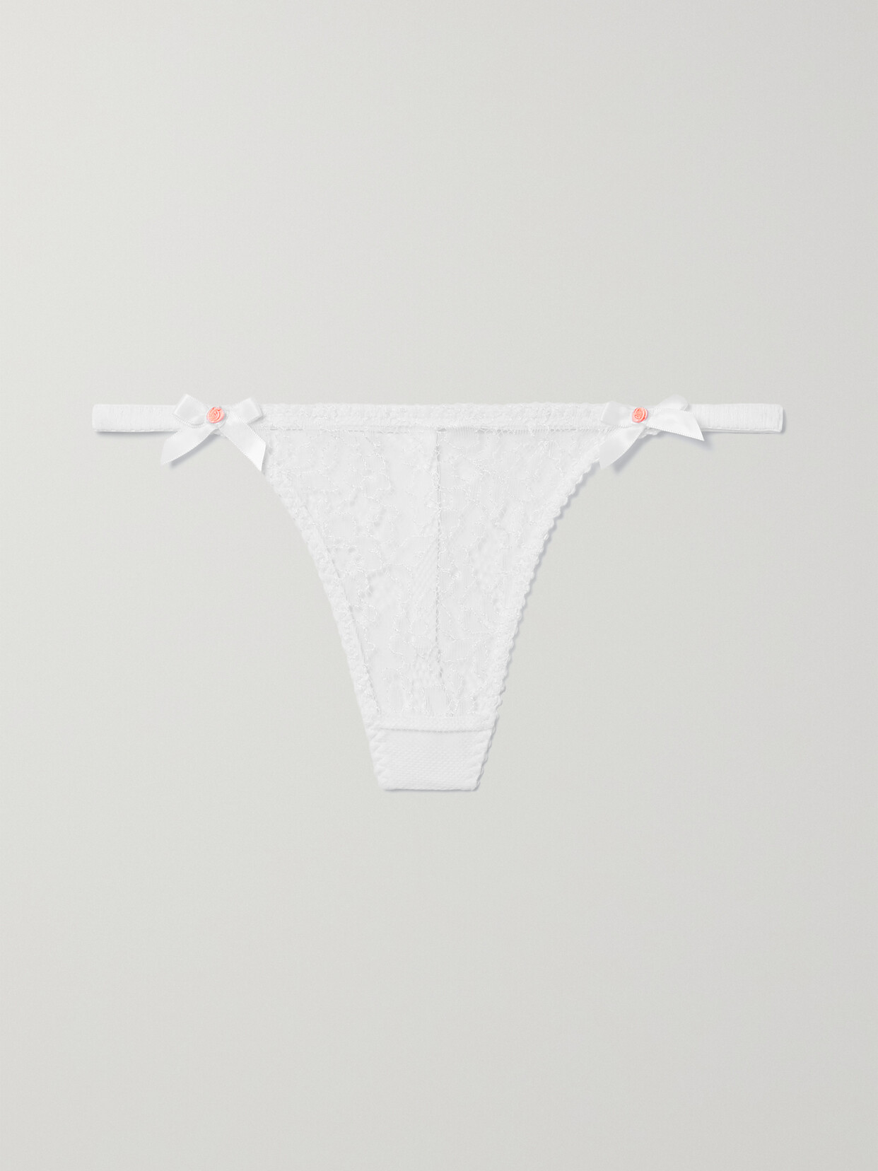 Agent Provocateur - Lorna Bow-embellished Leavers Lace Thong - White