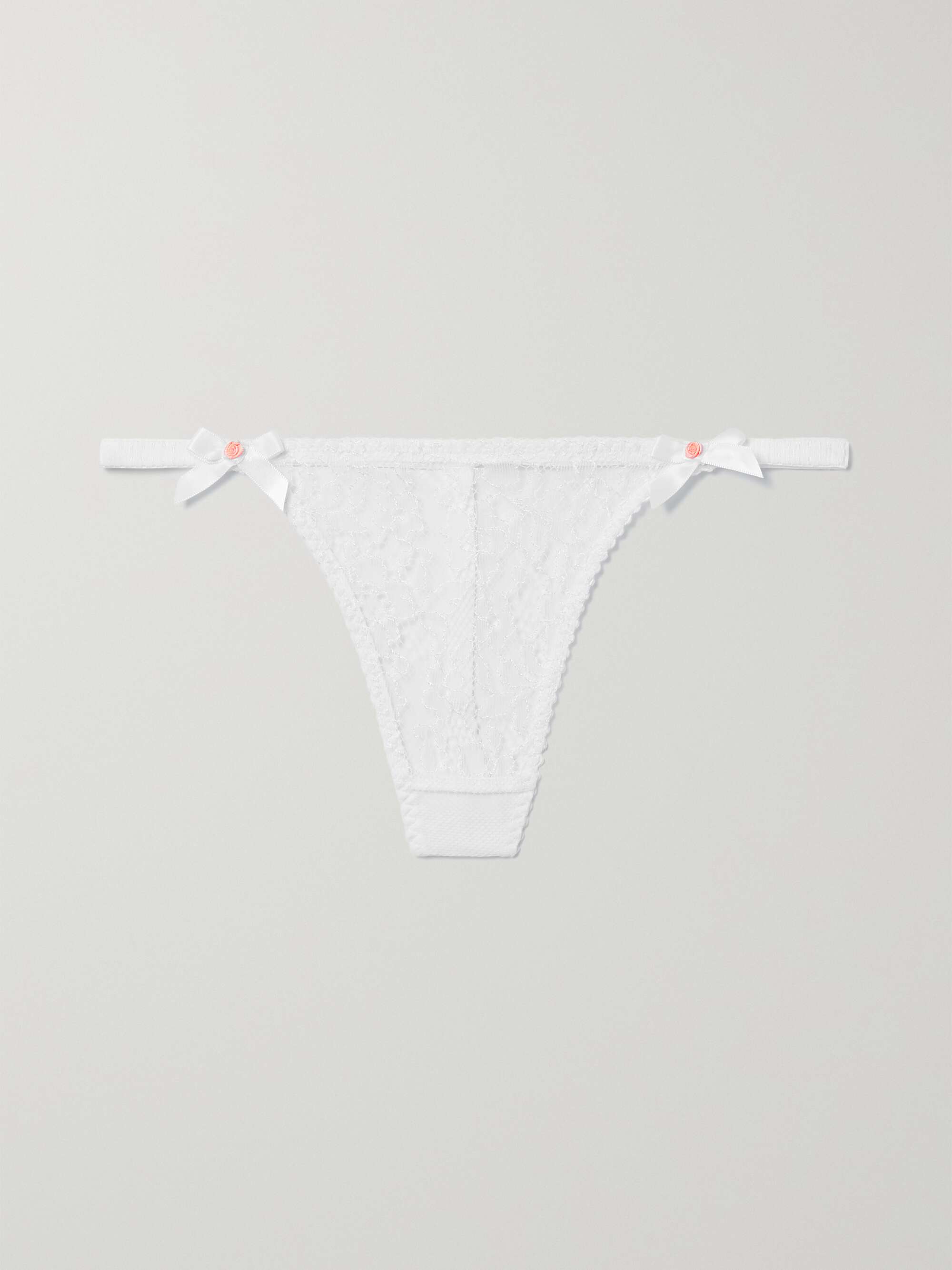 AGENT PROVOCATEUR Lorna bow-embellished Leavers lace thong | NET-A-PORTER NL