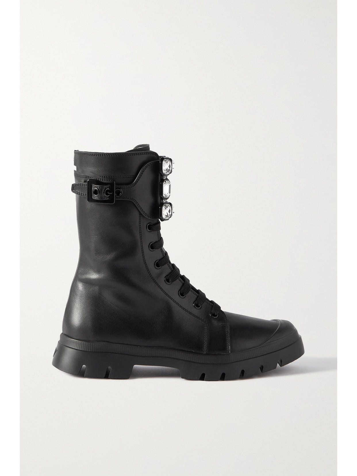 Roger Vivier Walky Viv Crystal embellished Leather Combat Boots Black