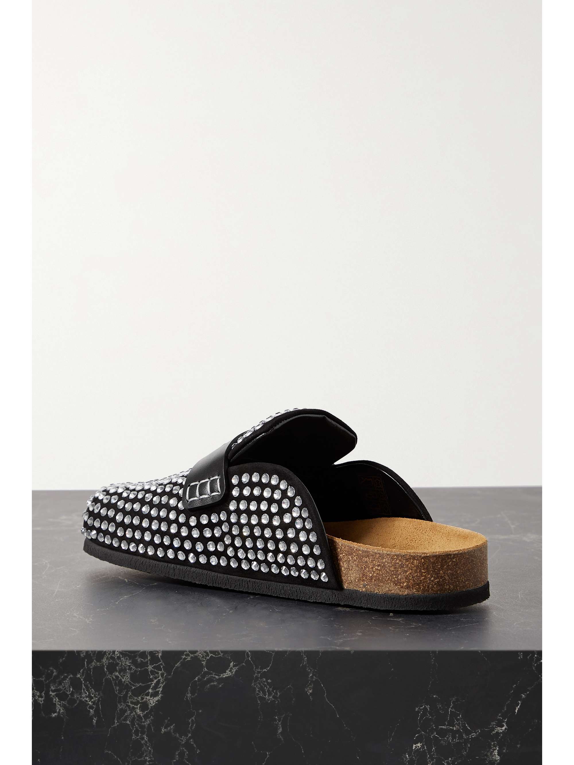 JW ANDERSON Leather-trimmed crystal-embellished suede slippers