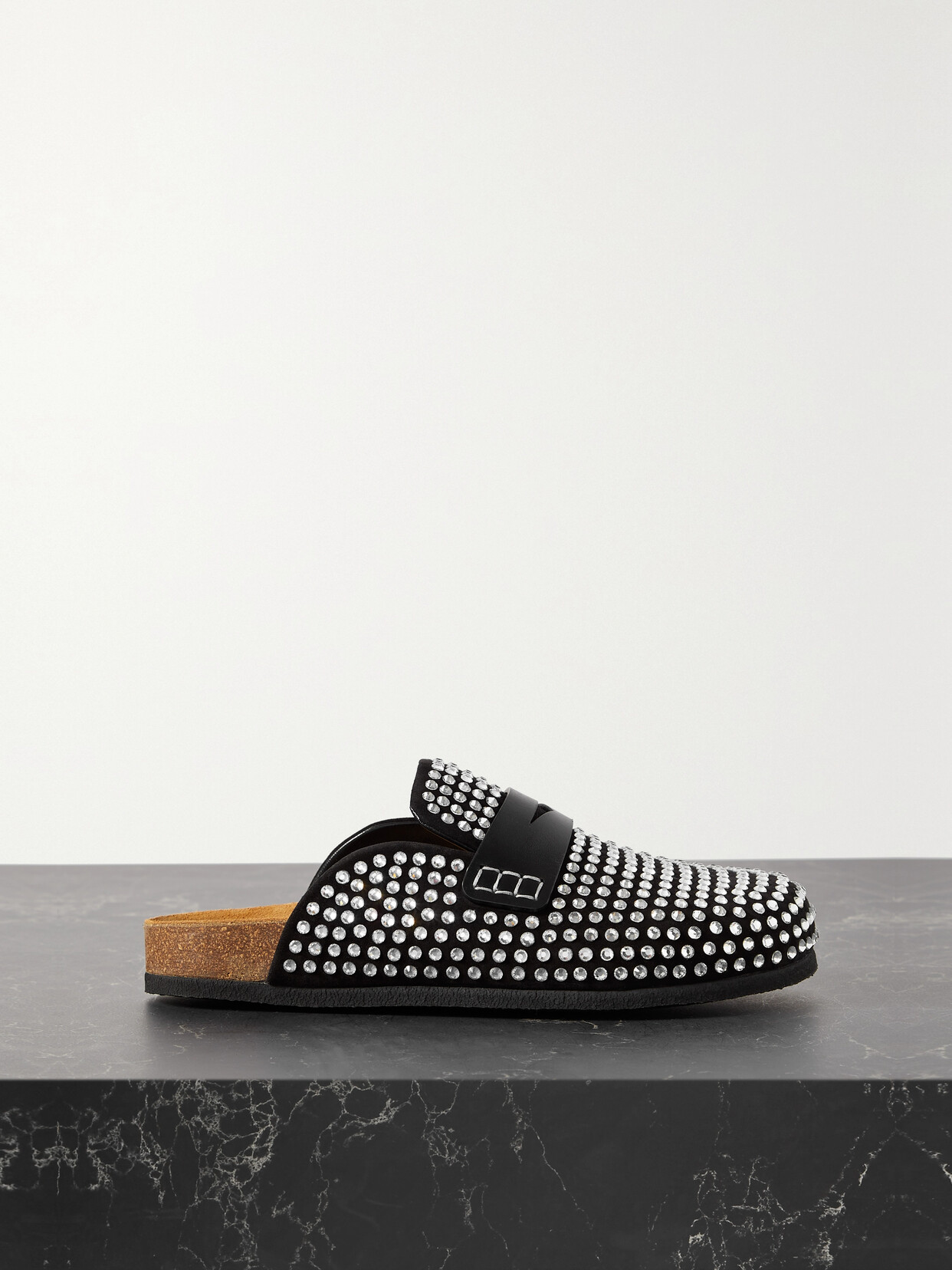 JW Anderson - Crystal-embellished Leather-trimmed Suede Slippers - Black