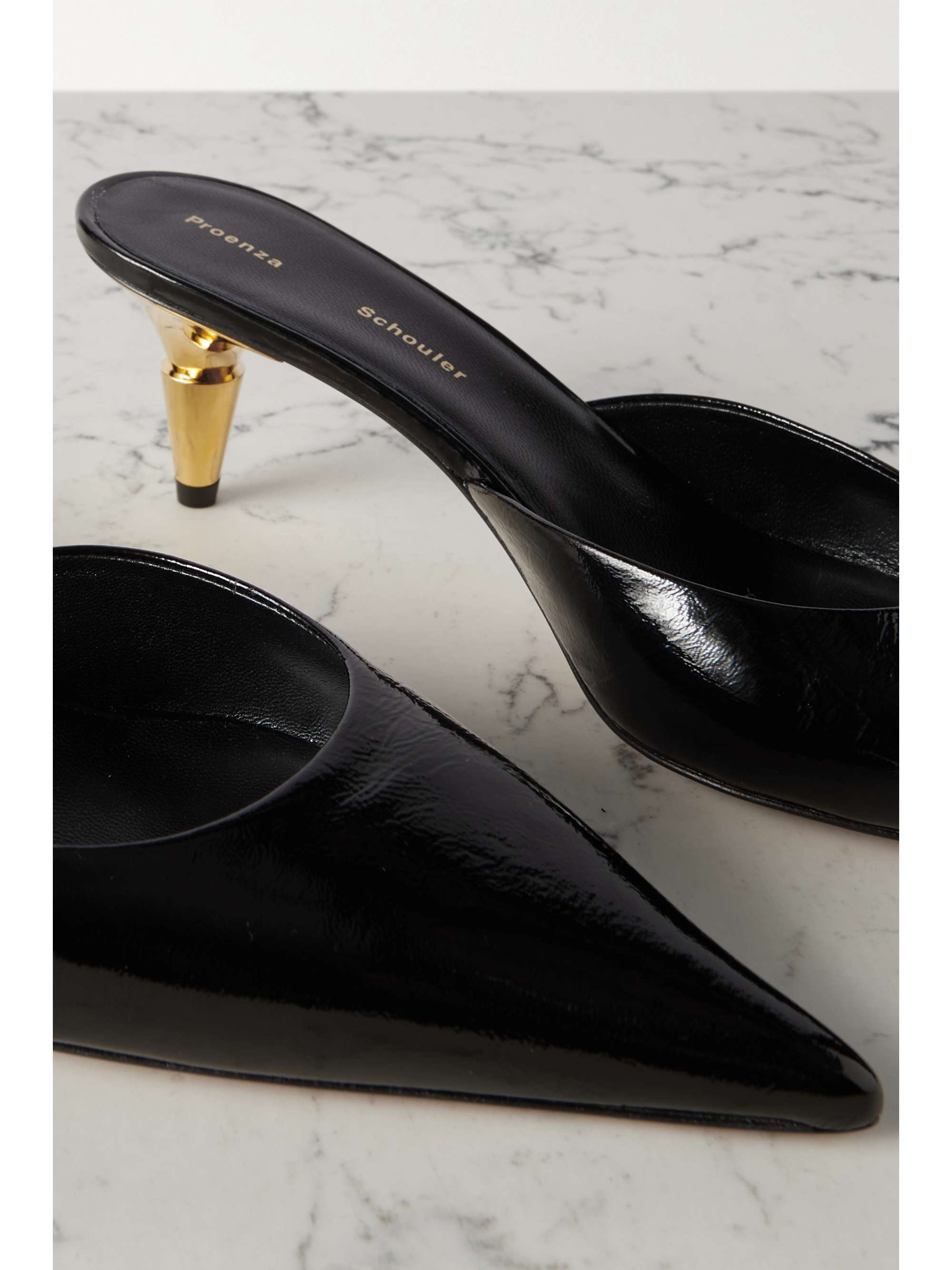 PROENZA SCHOULER Spike crinkled patent-leather mules