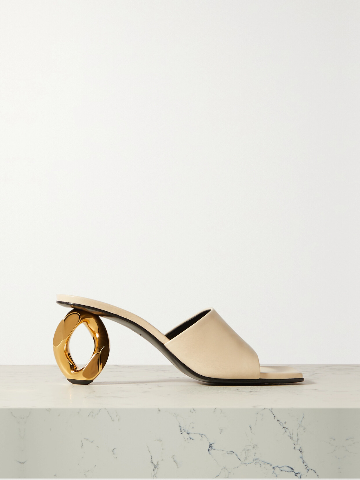 JW Anderson - Chain-embellished Leather Mules - Cream