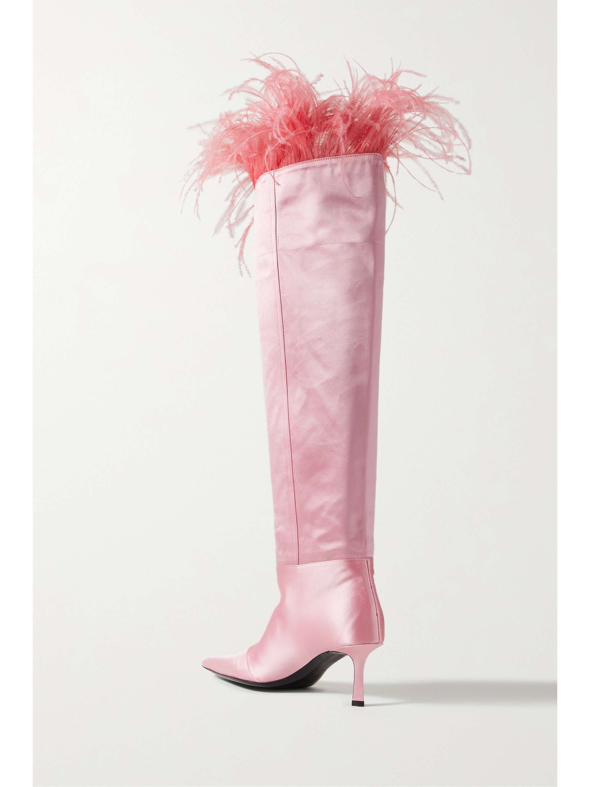 ALEXANDER WANG Viola feather-trimmed satin over-the-knee boots