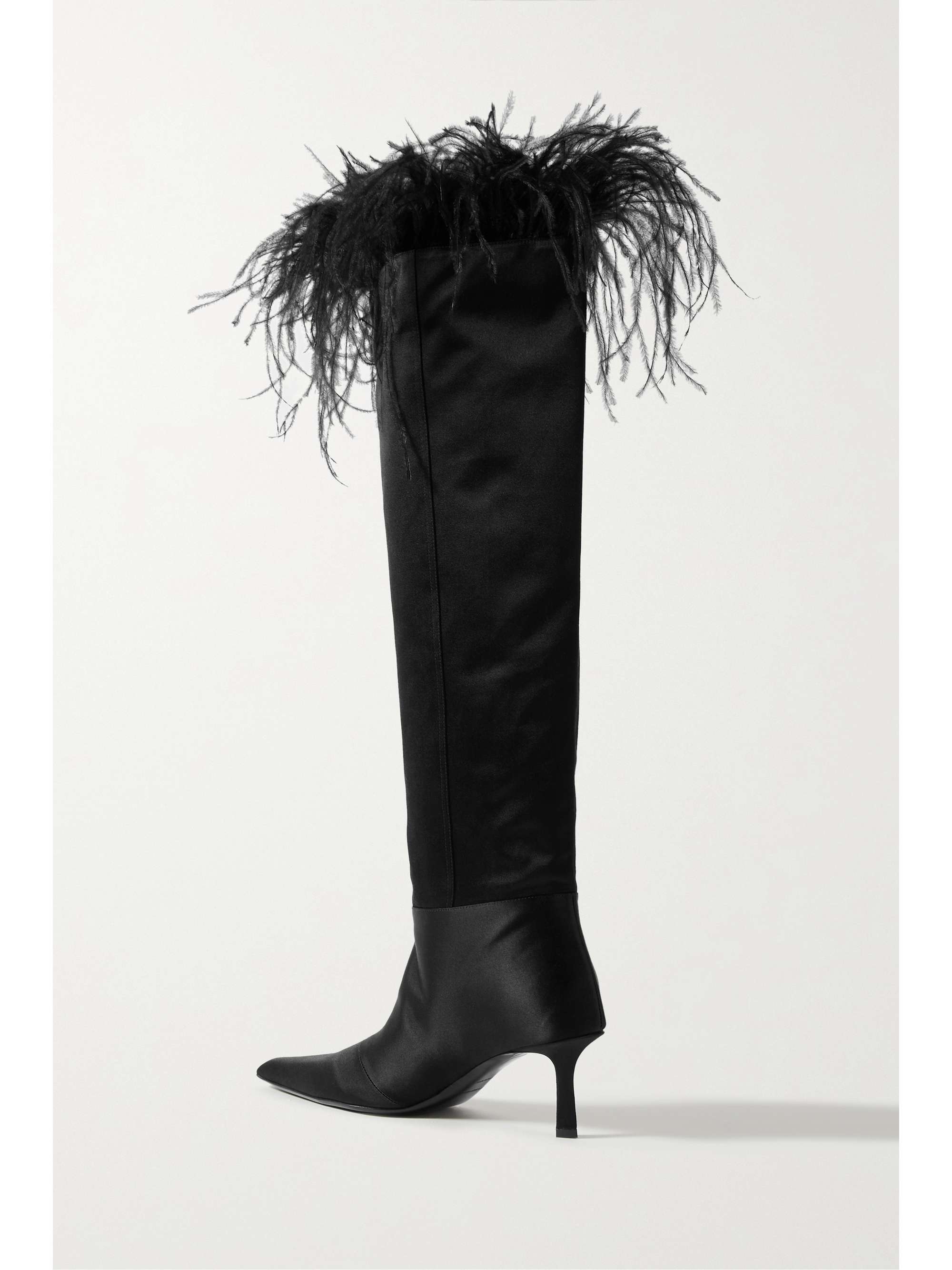 ALEXANDER WANG Viola feather-trimmed satin over-the-knee boots