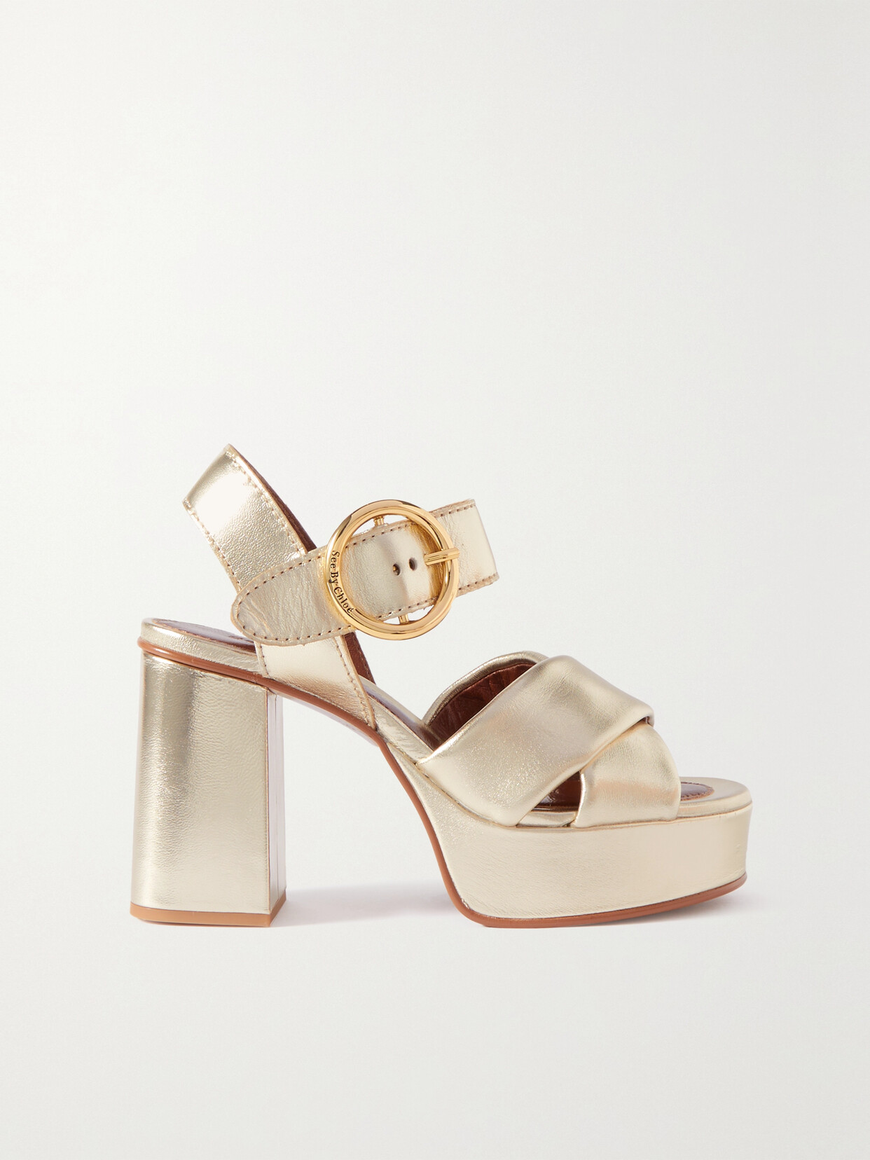 SEE BY CHLOÉ LYNA METALLIC LEATHER PLATFORM SANDALS