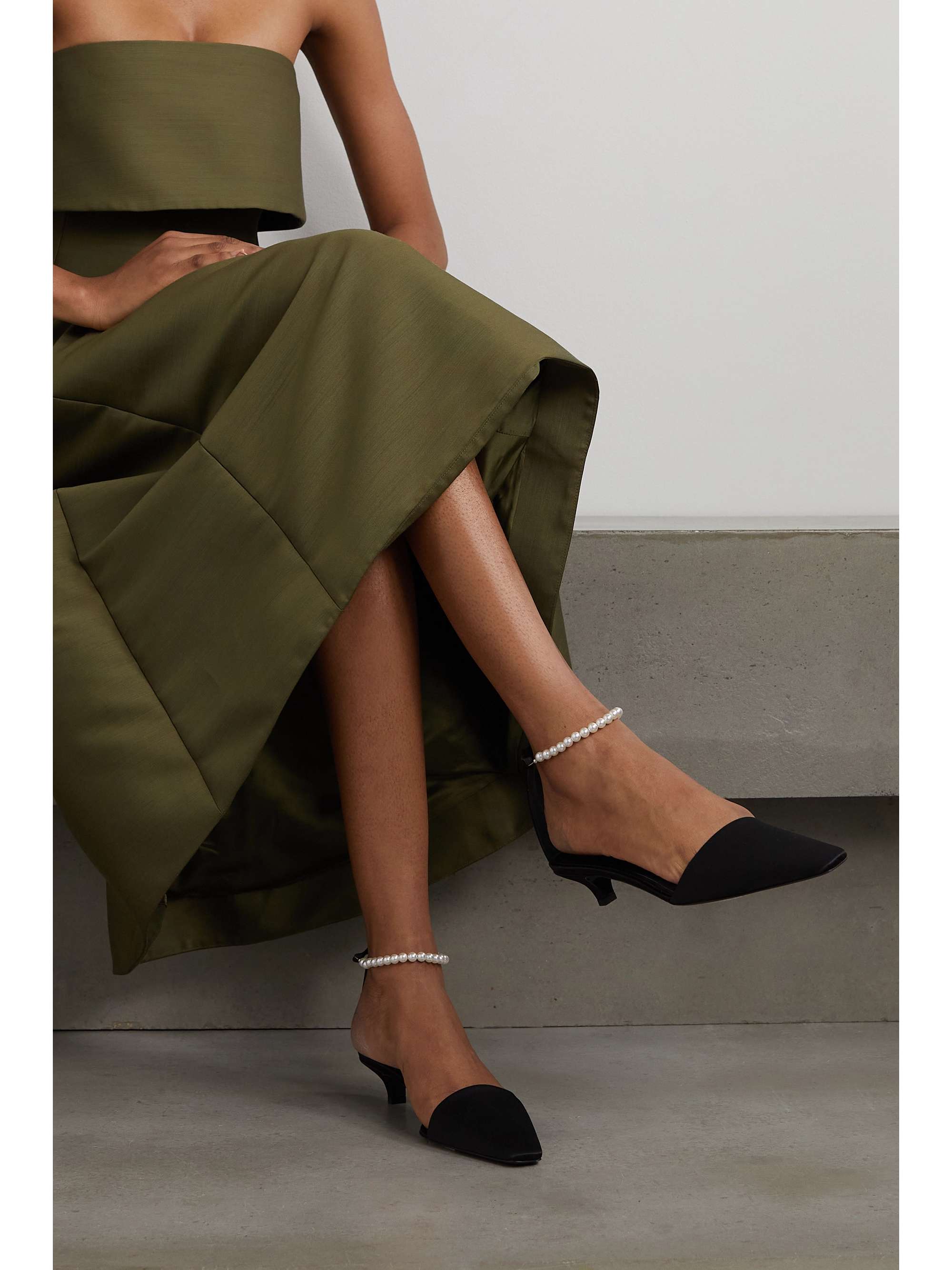TOTEME Faux pearl-embellished satin pumps