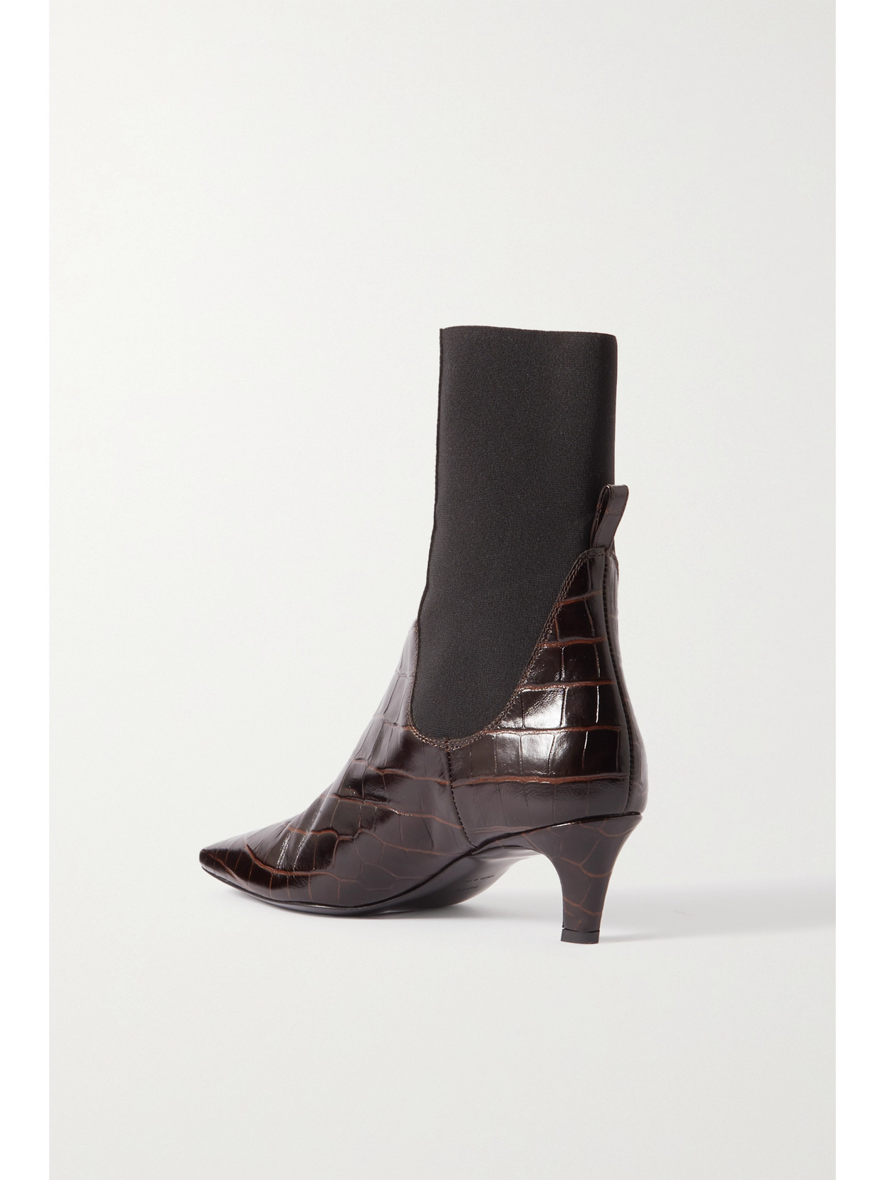 Shop Totême + Net Sustain The Mid Heel Croc-effect Leather Ankle Boots In Brown