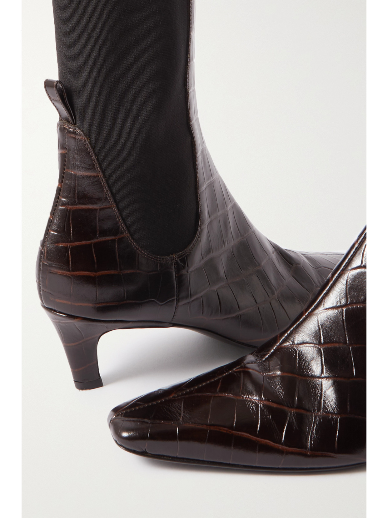 Shop Totême + Net Sustain The Mid Heel Croc-effect Leather Ankle Boots In Brown