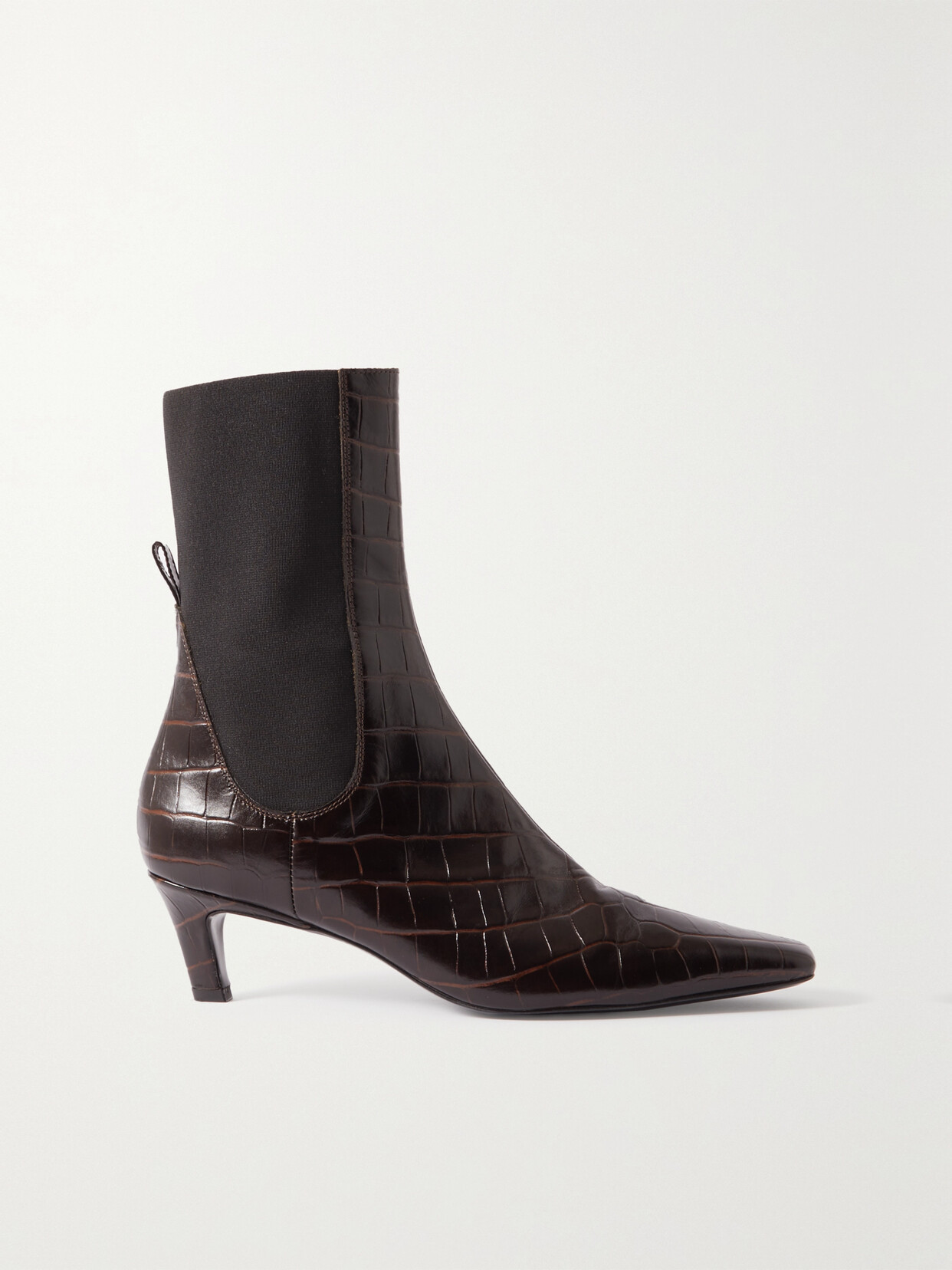 Shop Totême + Net Sustain The Mid Heel Croc-effect Leather Ankle Boots In Brown