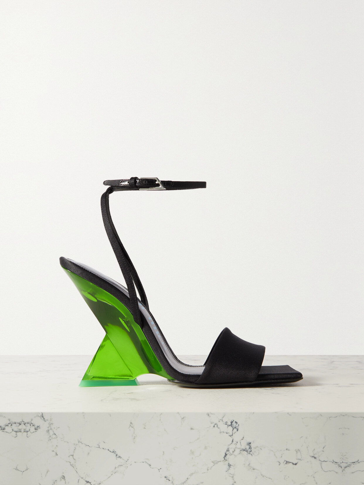 The Attico Cheope Satin Wedge Sandals - Black