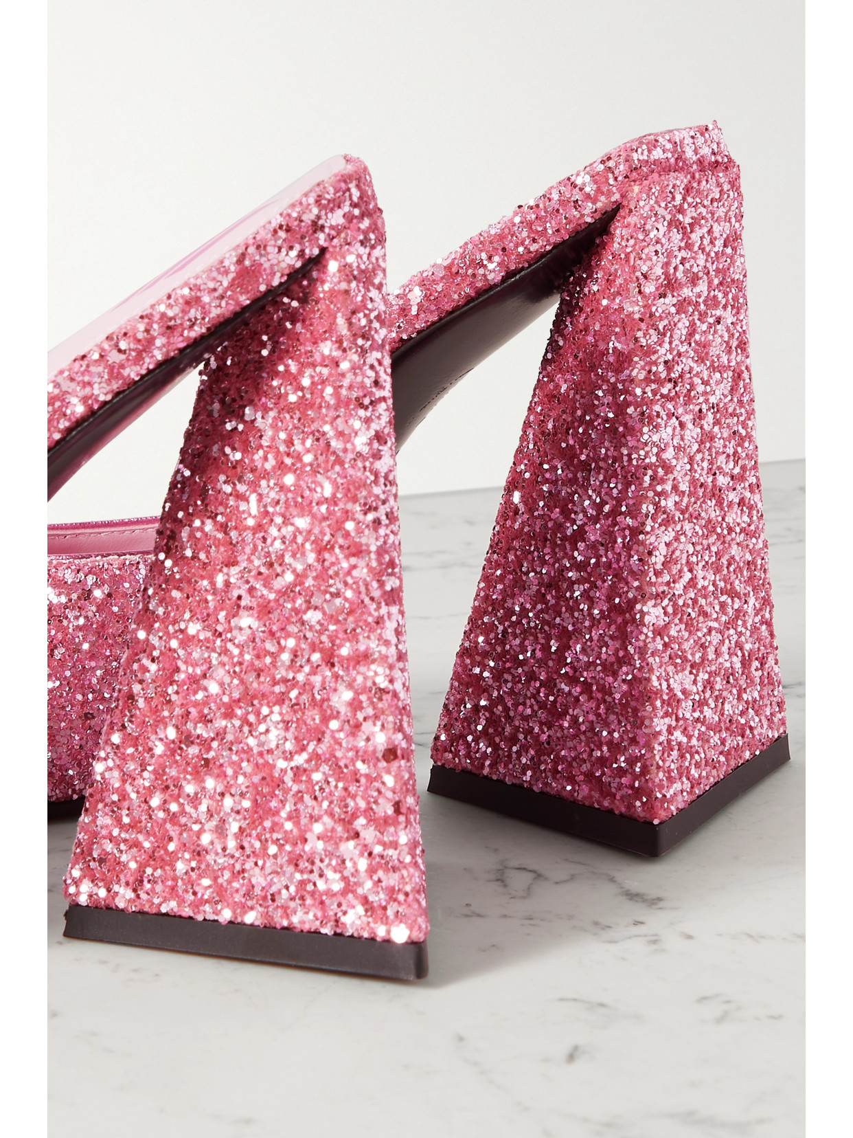 Attico Devon Glittered Leather Mules In Pink