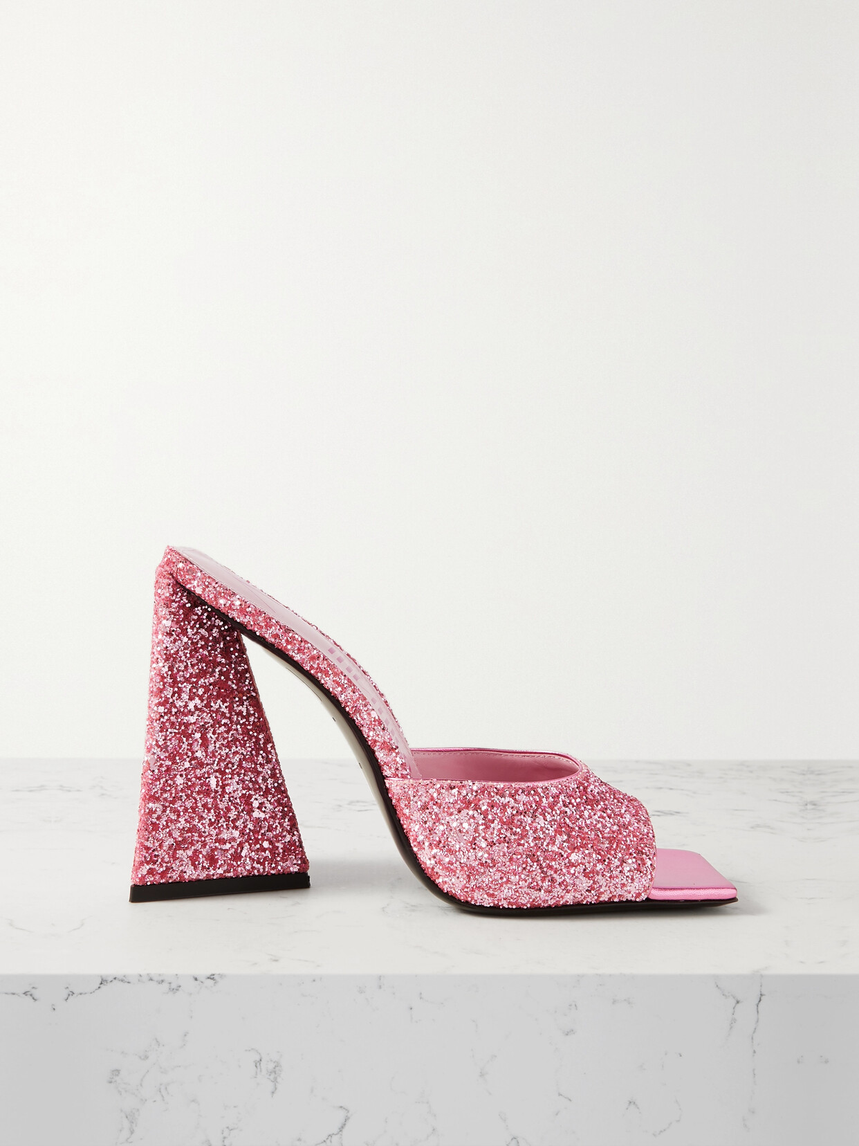 Attico Devon Glittered Leather Mules In Pink