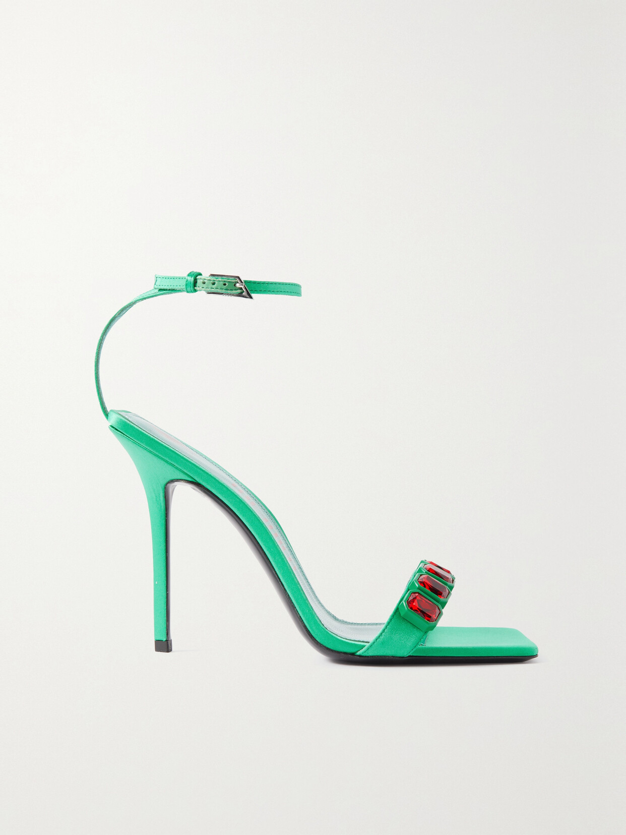 Shop Attico Sienna Embellished Satin Sandals In Green