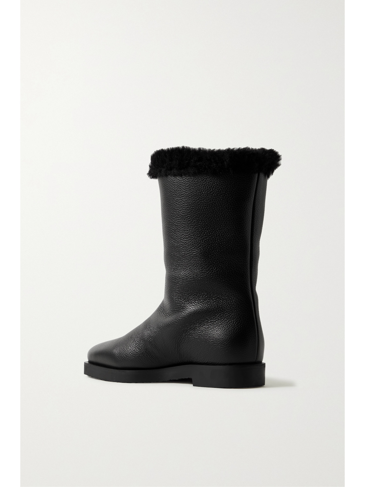 Shop Totême The Off-duty Faux Fur-lined Textured-leather Boots In Black