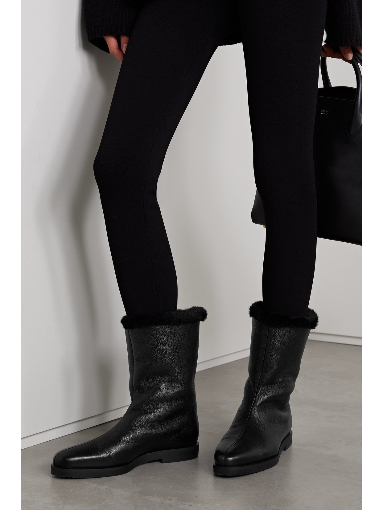 Shop Totême The Off-duty Faux Fur-lined Textured-leather Boots In Black