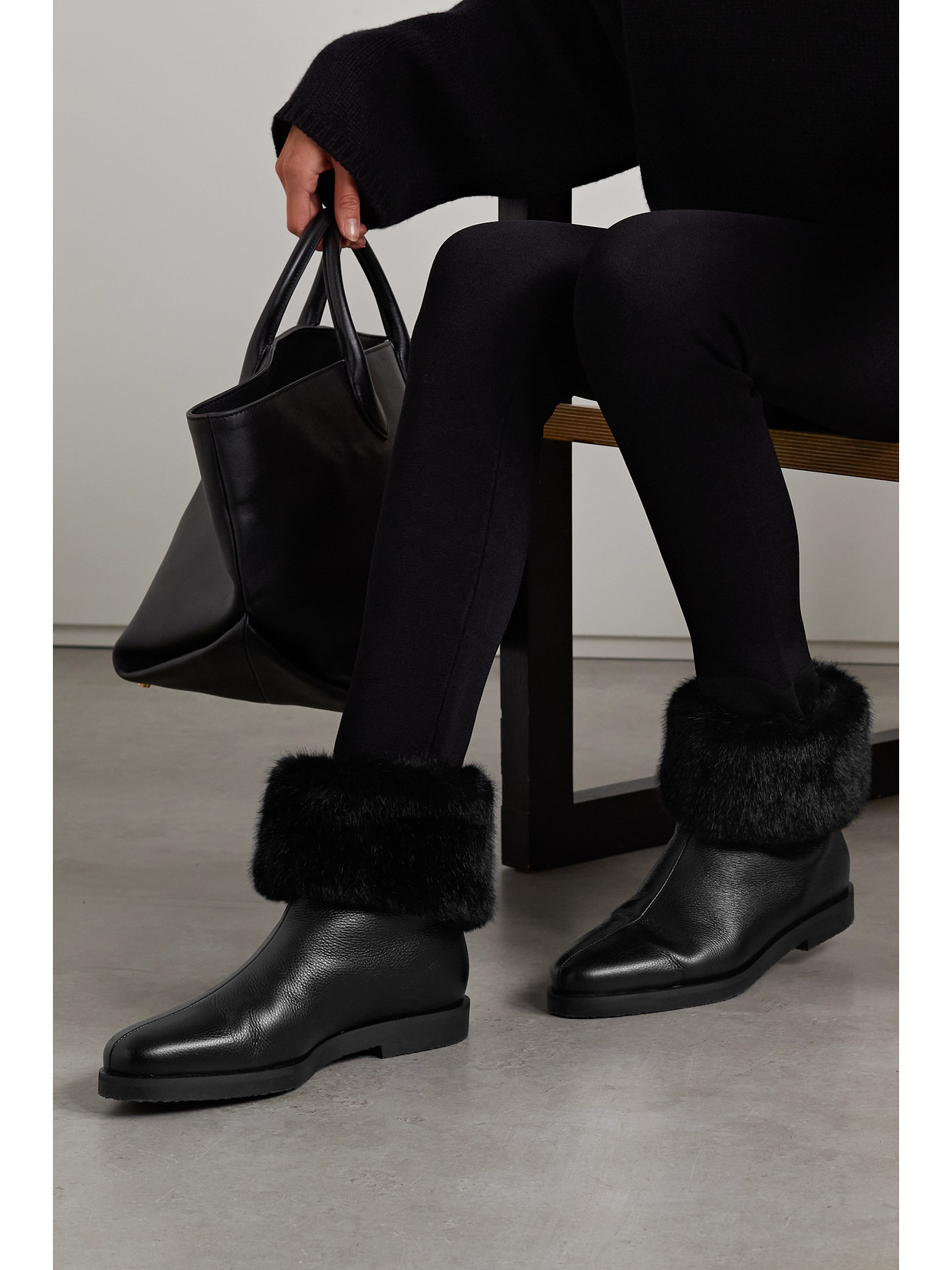 Shop Totême The Off-duty Faux Fur-lined Textured-leather Boots In Black