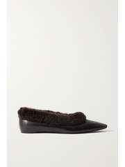 Black The Ballerina faux fur-trimmed leather ballet flats | TOTEME | NET-A-PORTER