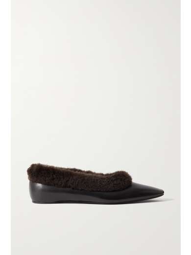 Black The Ballerina faux fur-trimmed leather ballet flats | TOTEME | NET-A-PORTER