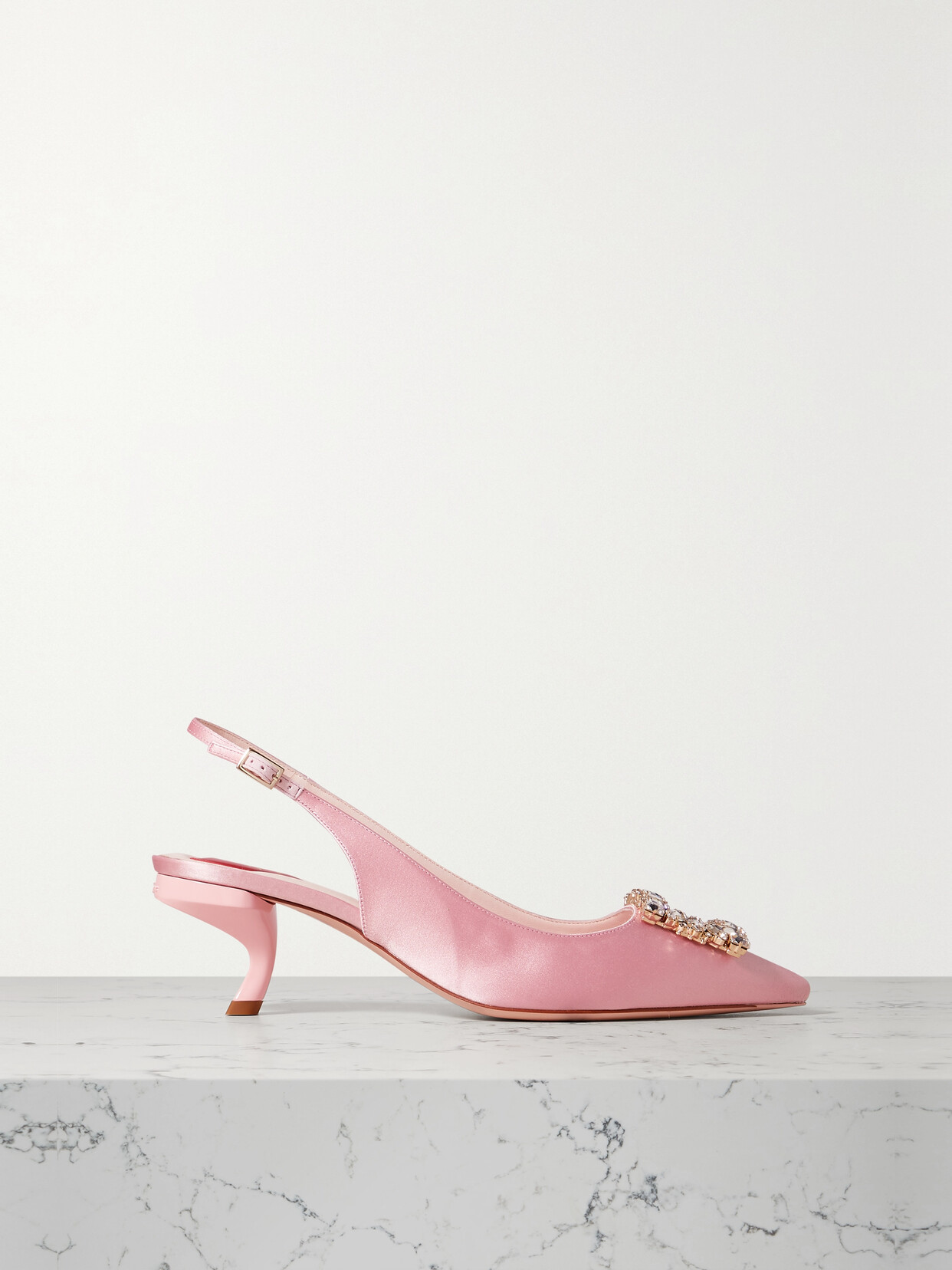 Roger Vivier - Virgule Crystal-embellished Satin Slingback Pumps - Pink