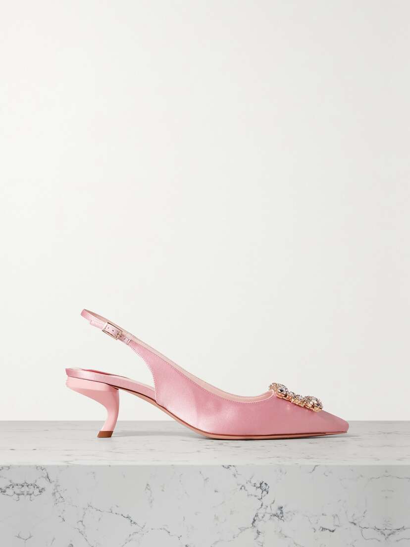 Roger Vivier Virgule Crystal-embellished Satin Slingback Pumps