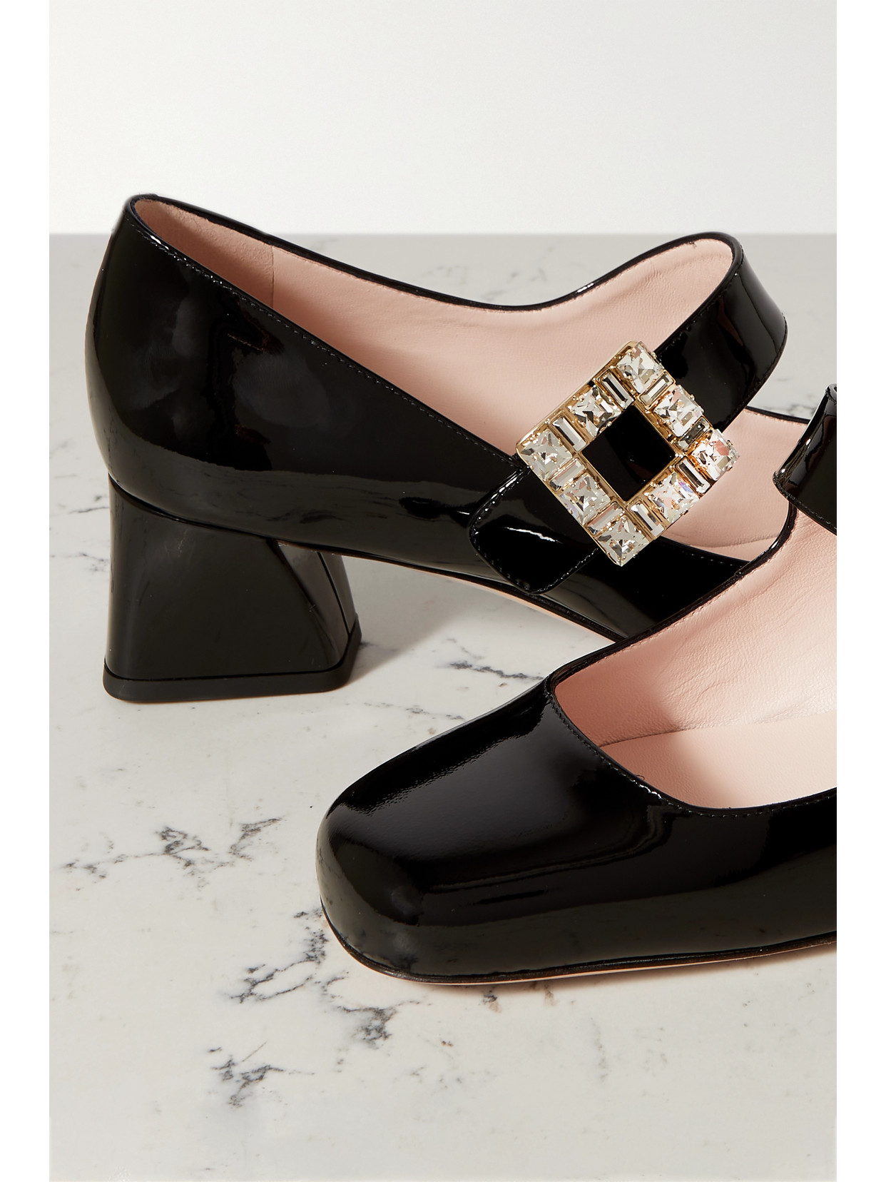 Shop Roger Vivier Très Vivier Crystal-embellished Patent-leather Mary Jane Pumps In Black