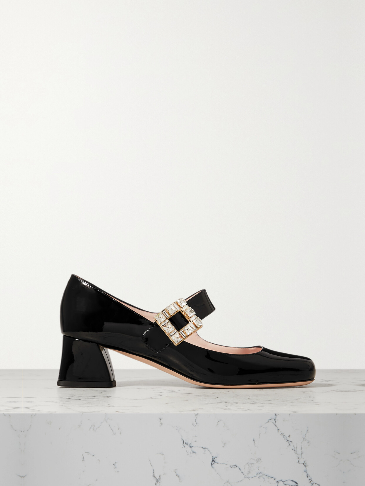 Shop Roger Vivier Très Vivier Crystal-embellished Patent-leather Mary Jane Pumps In Black