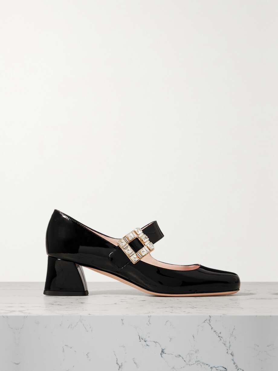 Black TrÃ¨s Vivier crystal-embellished patent-leather Mary Jane pumps | ROGER VIVIER | NET-A-PORTER