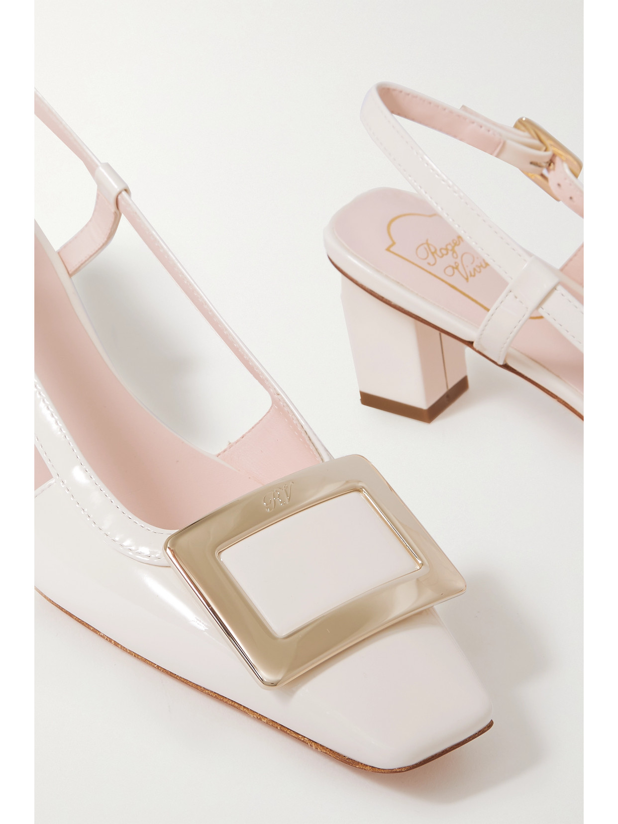 Shop Roger Vivier Belle Vivier Patent-leather Slingback Pumps In Cream