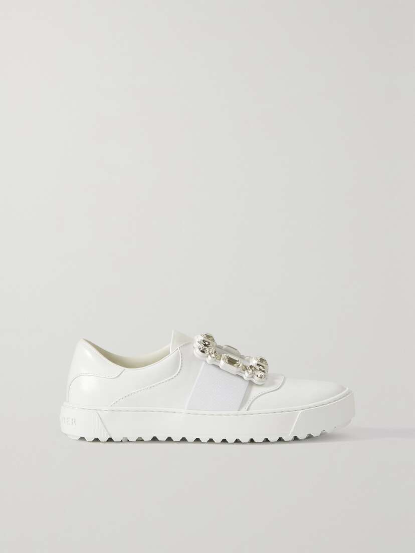 Roger Vivier Viv Golf Crystal-embellished Buckled Leather Sneakers