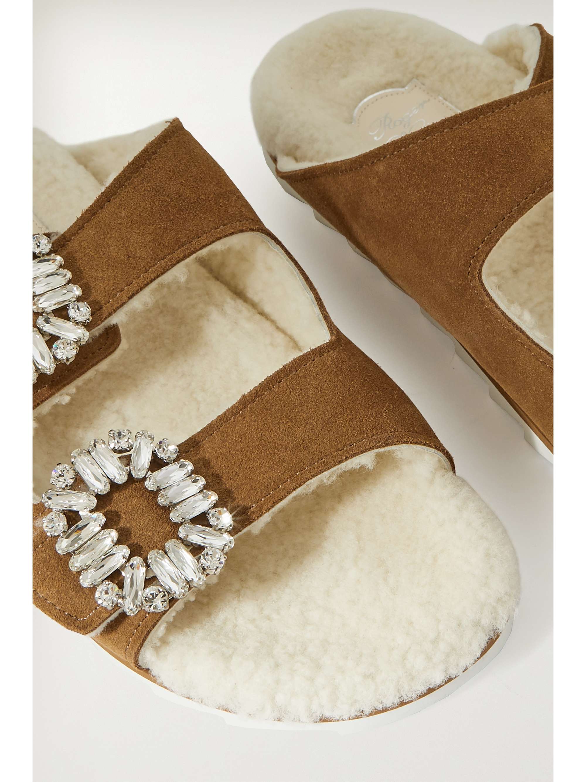 ROGER VIVIER Slidy Viv crystal-embellished shearling slides