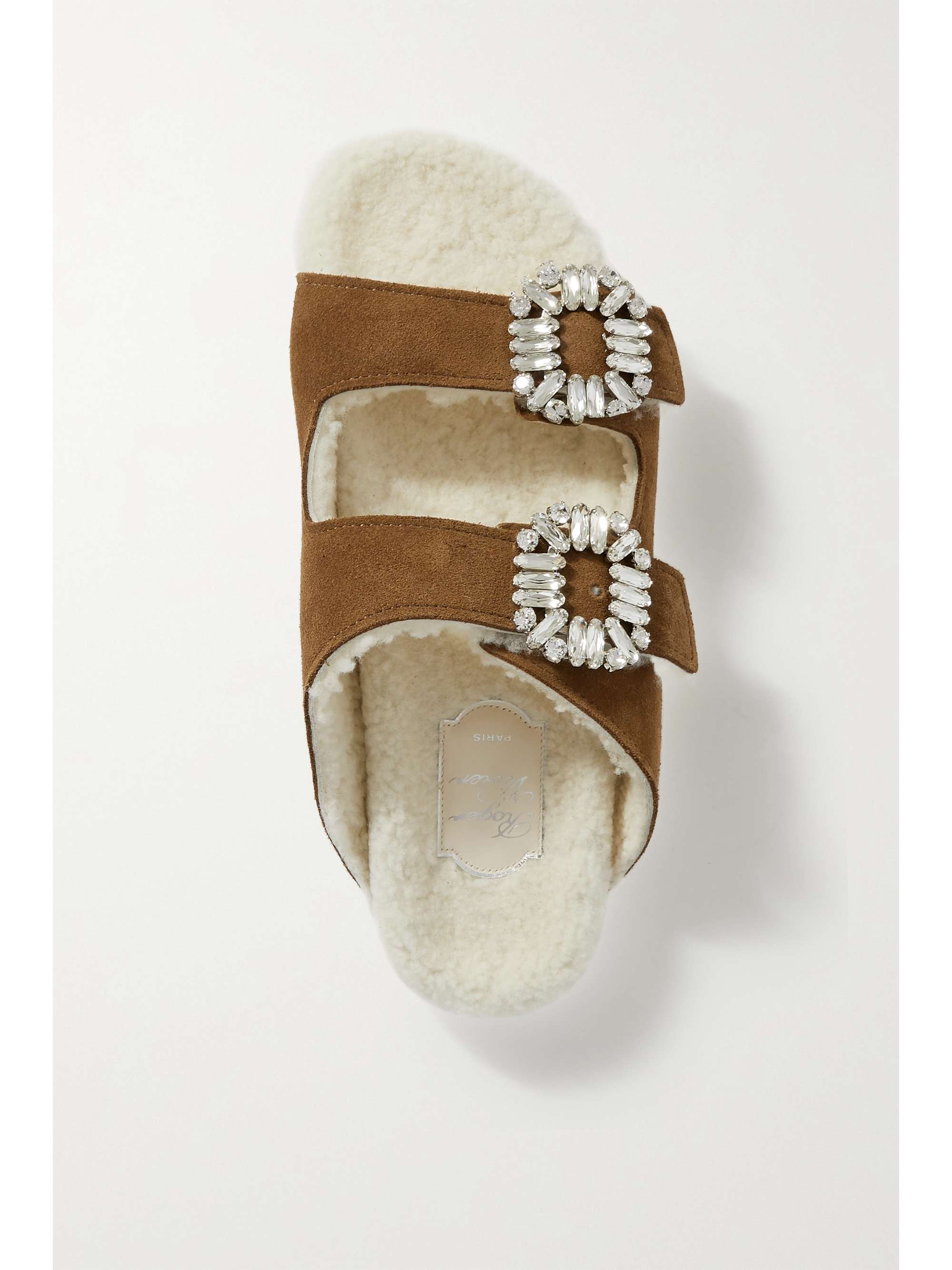 ROGER VIVIER Slidy Viv crystal-embellished shearling slides