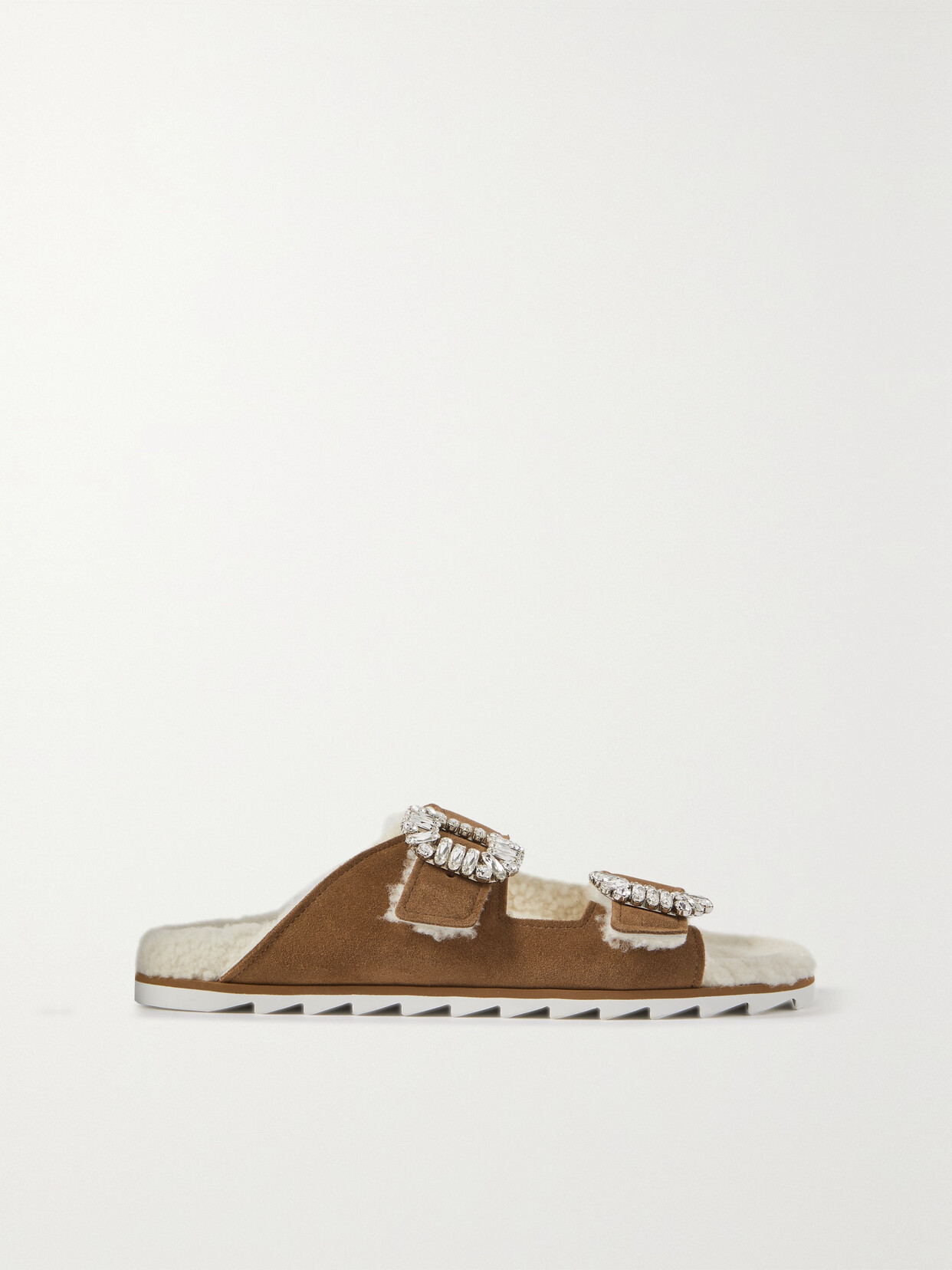 Roger Vivier - Slidy Viv Crystal-embellished Shearling Slides - Brown