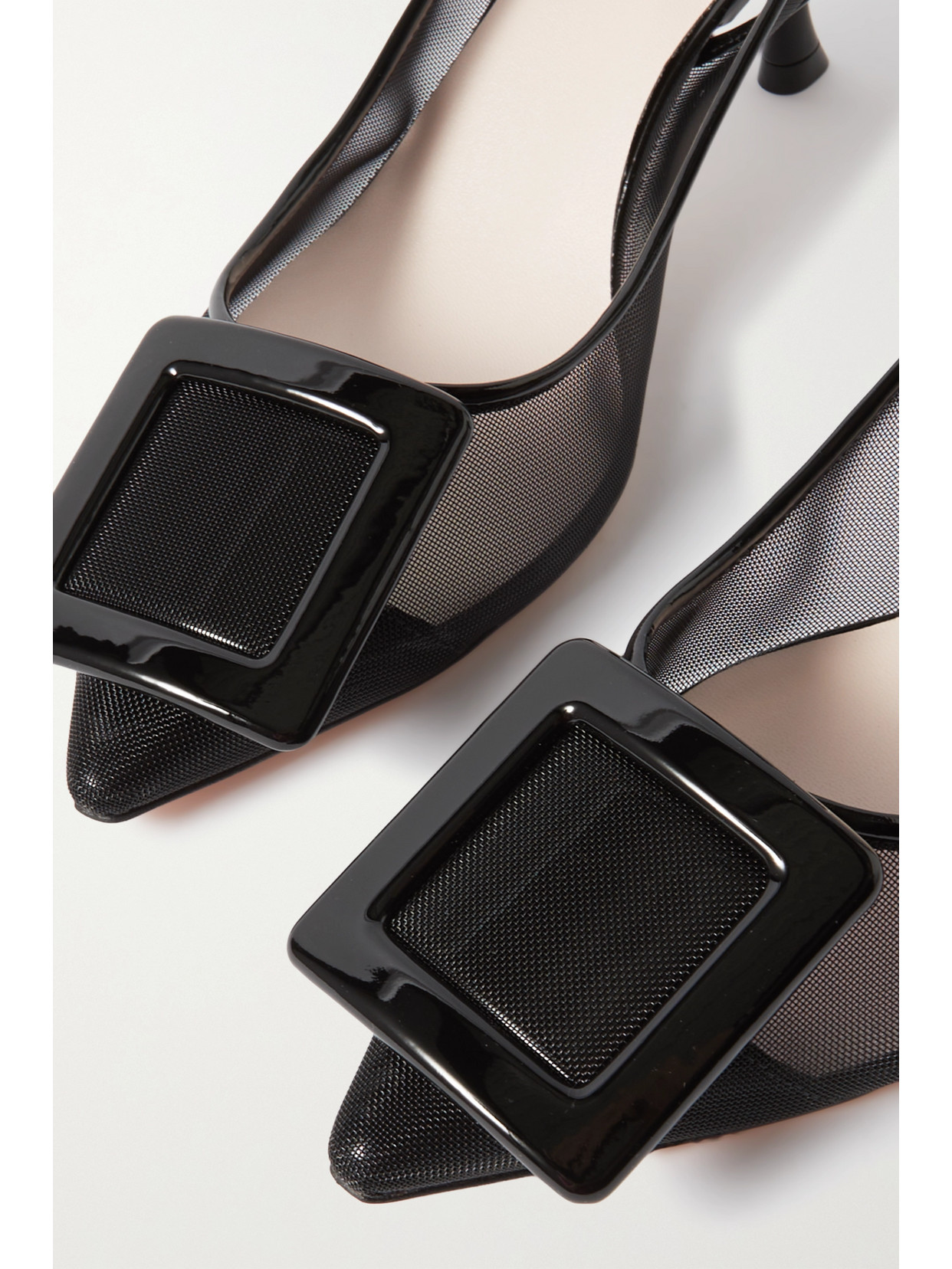 Shop Roger Vivier Viv' In The City Patent Leather-trimmed Mesh Slingback Pumps In Black