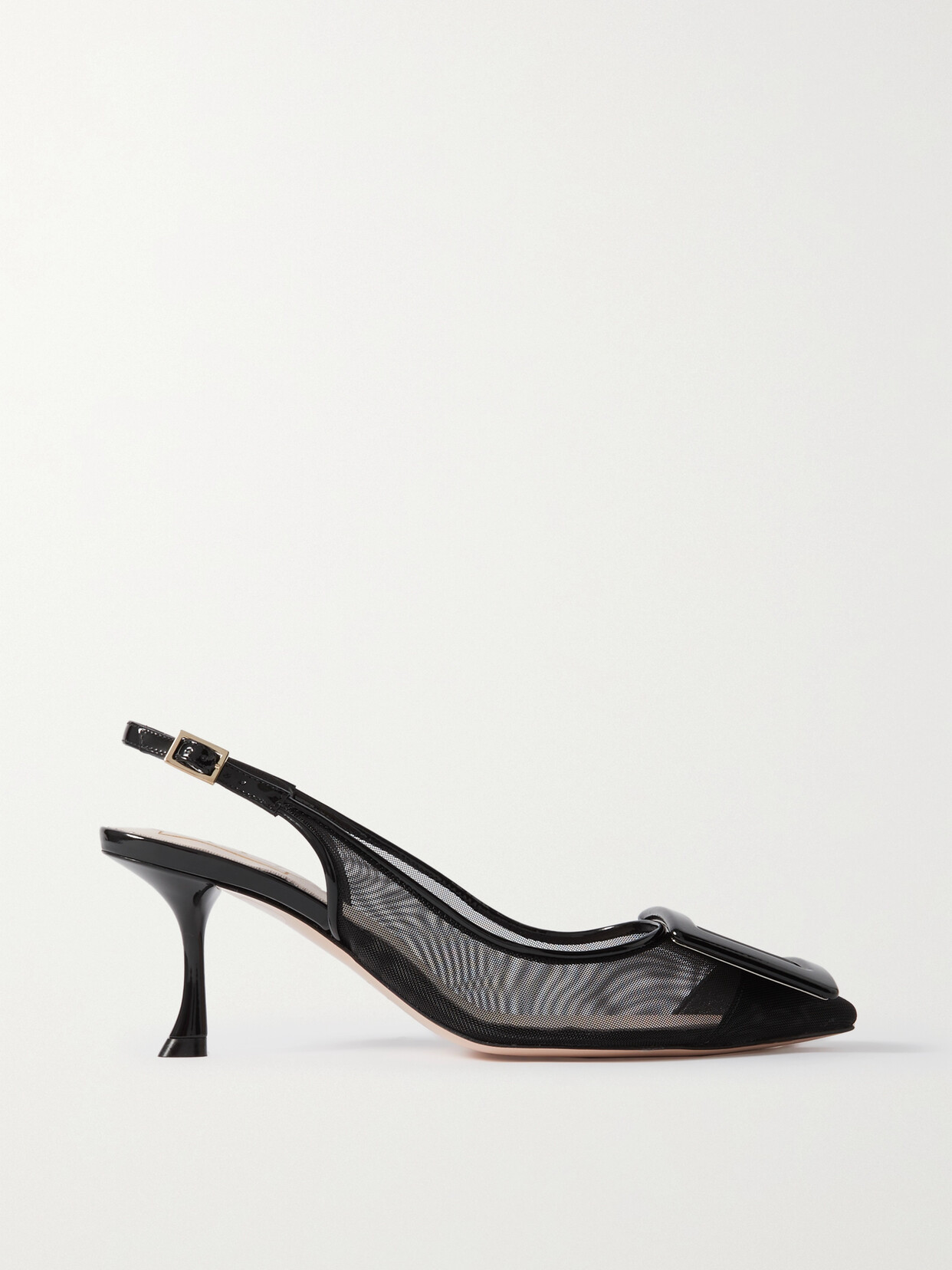 Shop Roger Vivier Viv' In The City Patent Leather-trimmed Mesh Slingback Pumps In Black