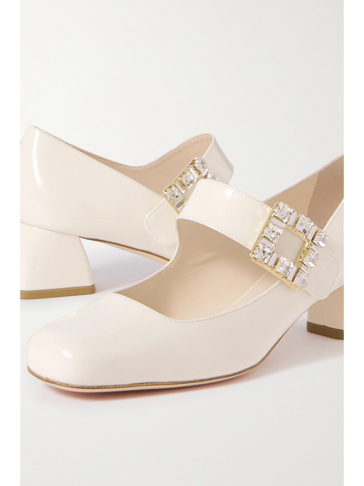 Très Vivier 45 Crystal-Embellished Patent-Leather Mary Jane Pumps