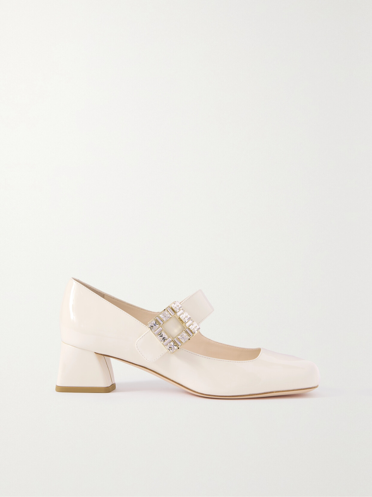 Roger Vivier - Très Vivier 45 Crystal-embellished Patent-leather Mary Jane Pumps - White