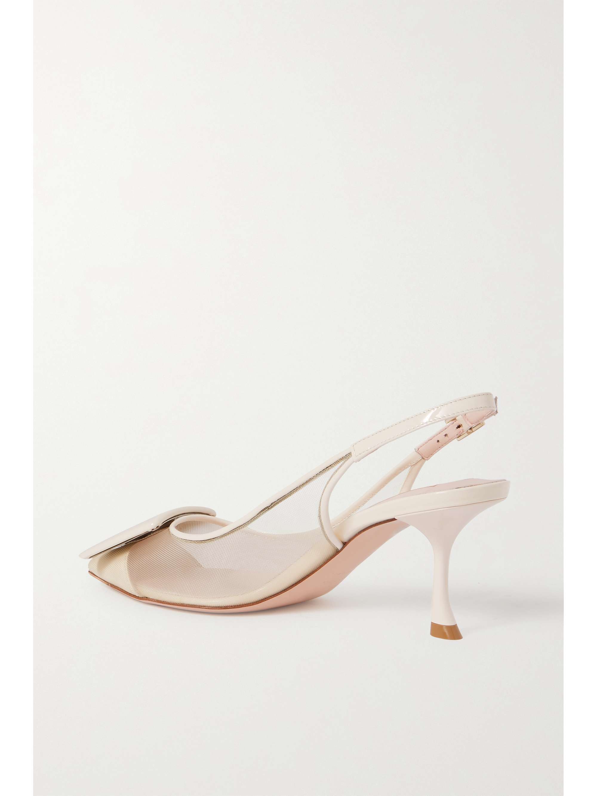 ROGER VIVIER Viv In The City buckle-embellished patent leather-trimmed mesh slingback pumps
