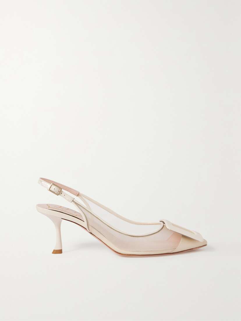 Roger Vivier Viv In The City Buckle-embellished Patent Leather-trimmed Mesh Slingback Pumps