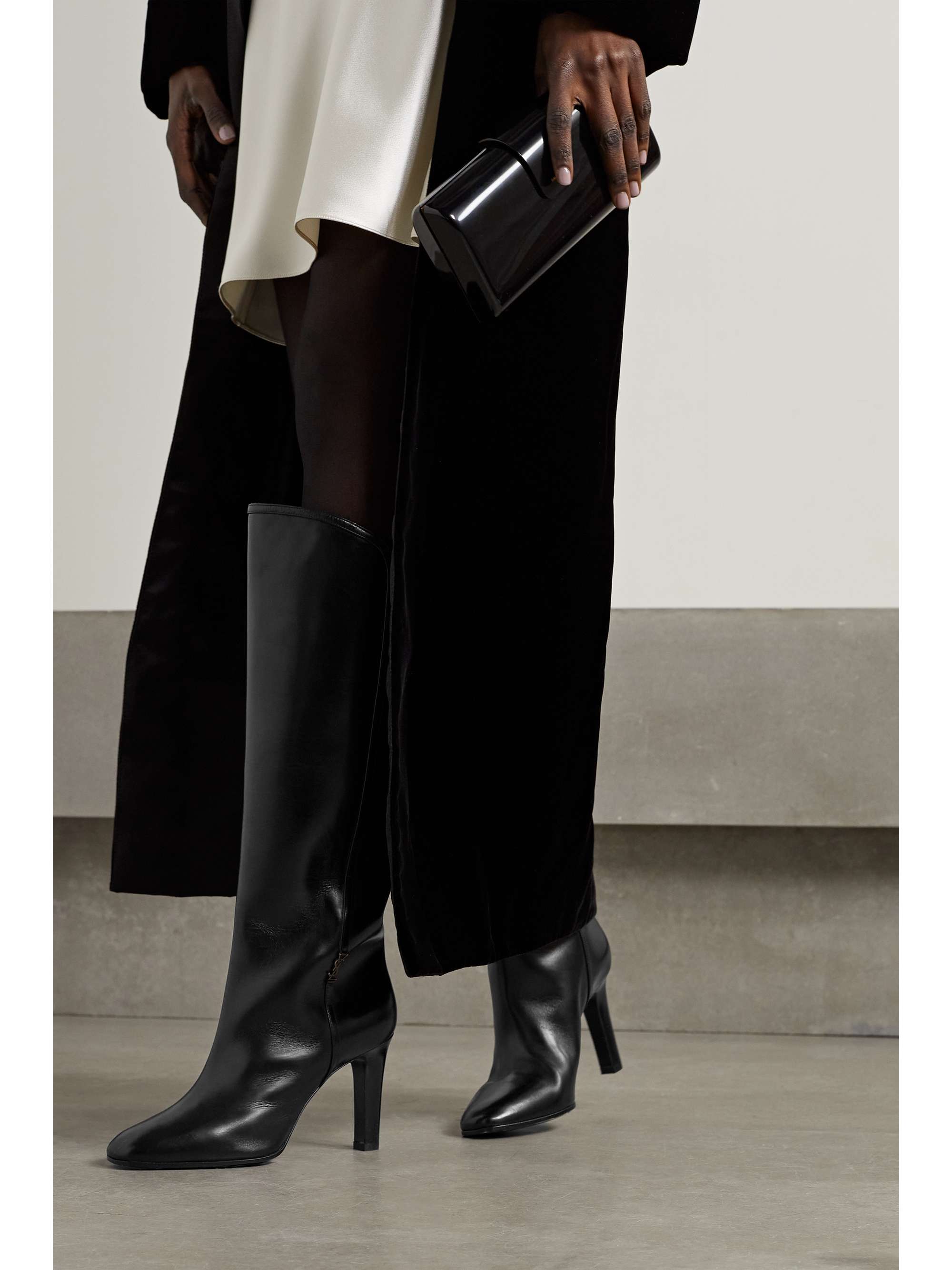 SAINT LAURENT Jane embellished leather knee boots | NET-A-PORTER