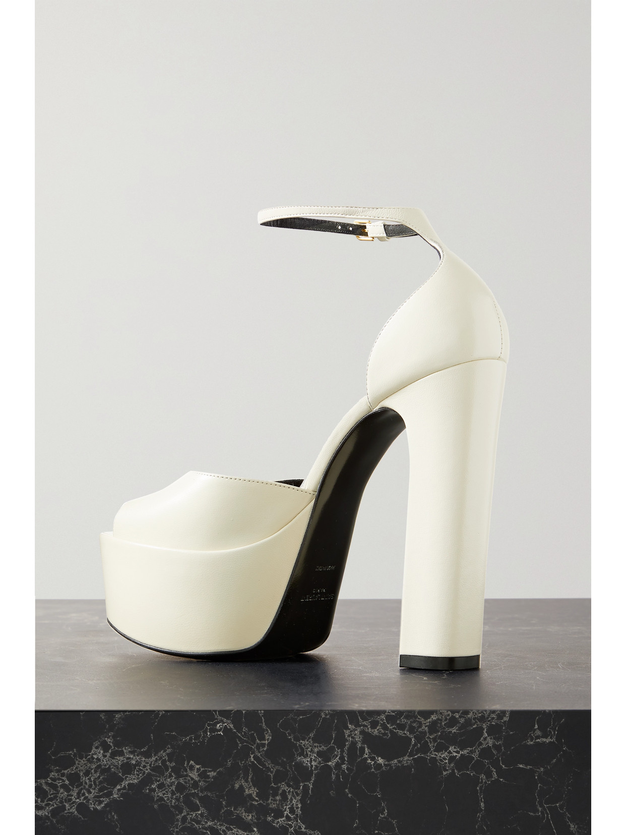 Shop Saint Laurent Jodie Leather Platform Sandals In Ecru