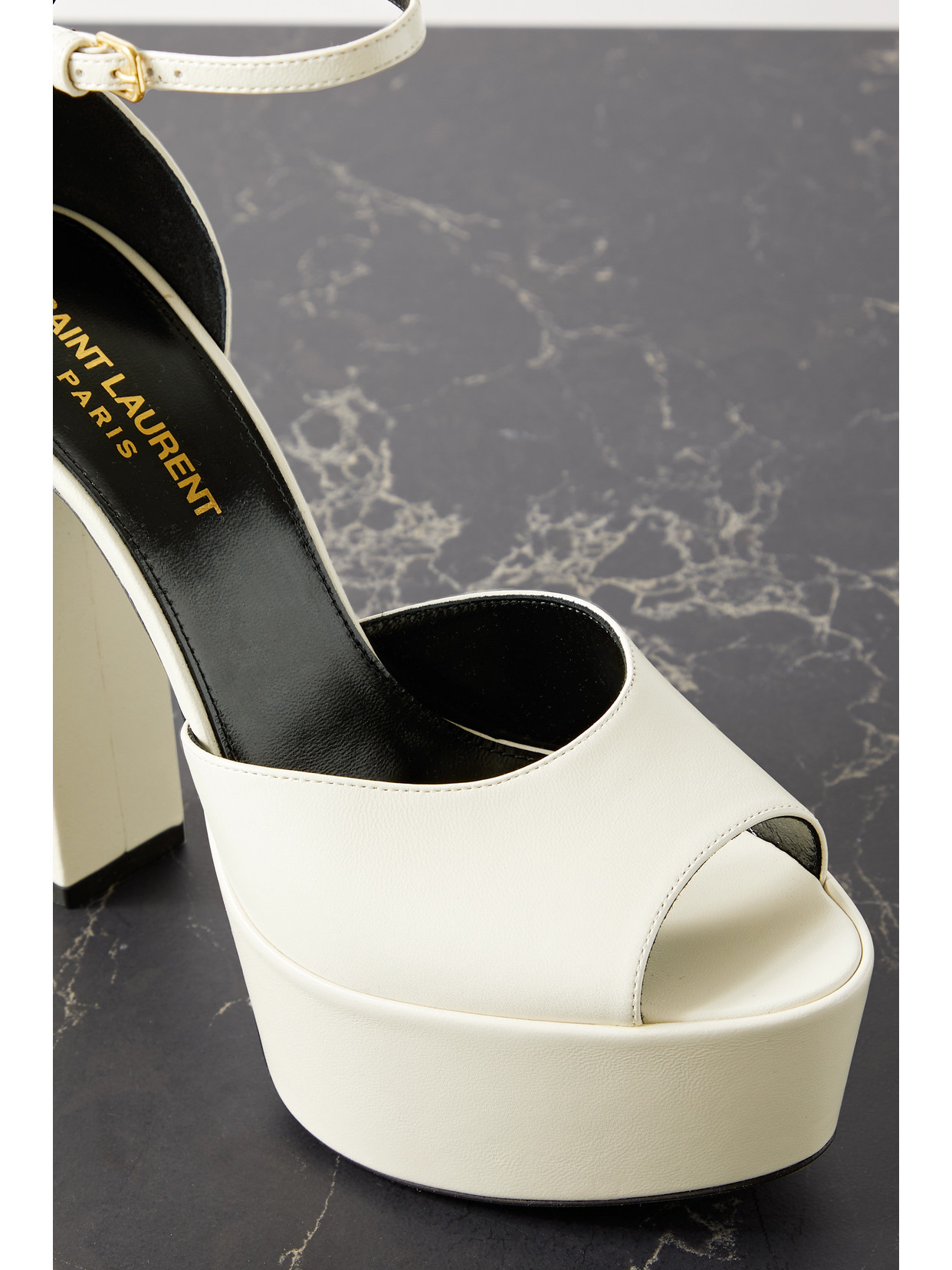 Shop Saint Laurent Jodie Leather Platform Sandals In Ecru