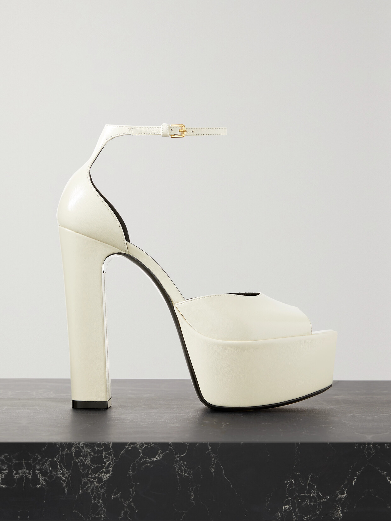 Saint Laurent Jodie Leather Platform Sandals In Ecru